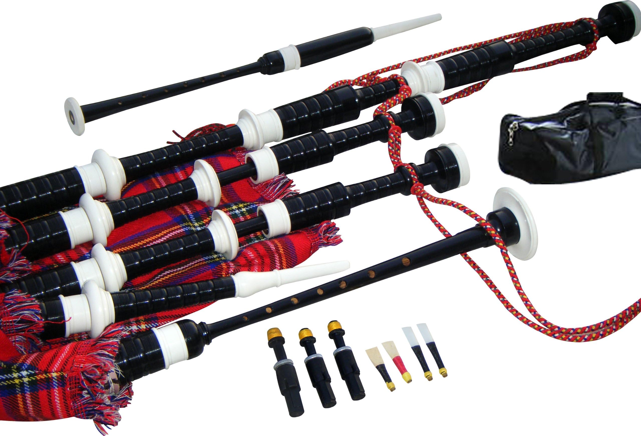 AJW Great Highland Bagpipe, Full Size, Rosewood, Imitation Mounts, Tartan, Learn to play Booklet