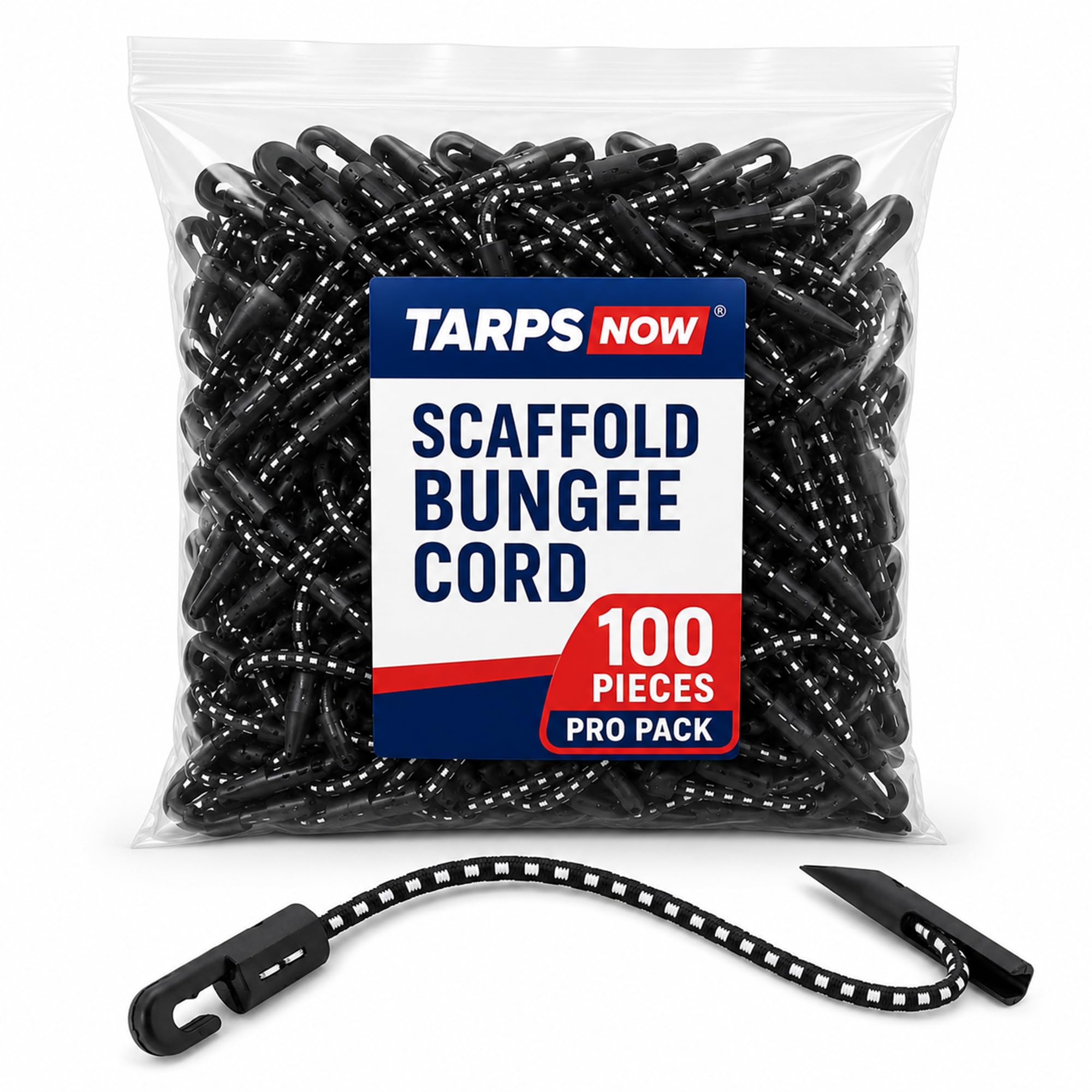 Tarps Now - Cordones elásticos de 8 pulgadas con extremo de bucle ajustable, cuerda elástica resistente y duradera para andamios, herramientas, construcción, 100 piezas