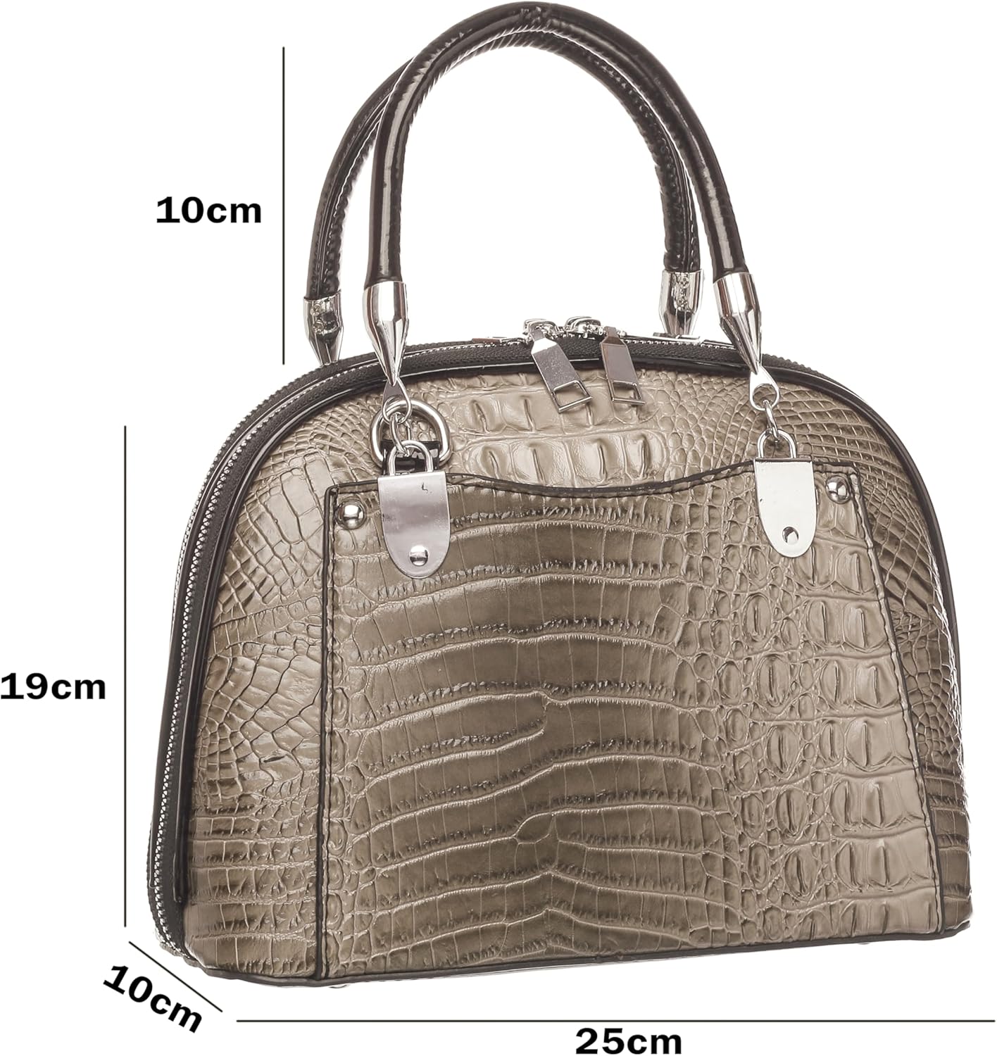 Crocodile Embossed Structured Handbag for Women – Elegant Top Handle Purse with Detachable Shoulder Strap