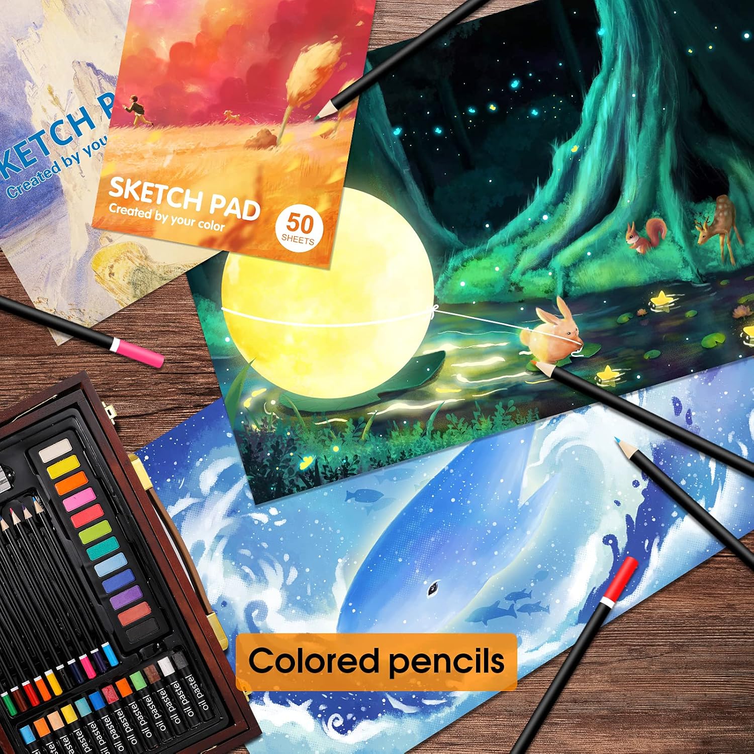 Vigorfun Art Set in Wooden Case with 2 Sketch Pads, Soft & Oil Pastels, Acrylic & Watercolor Paints, Water Color, Sketching, Charcoal & Colored Pencils, Watercolor Cakes and Tools : Arts, Crafts & Sewing