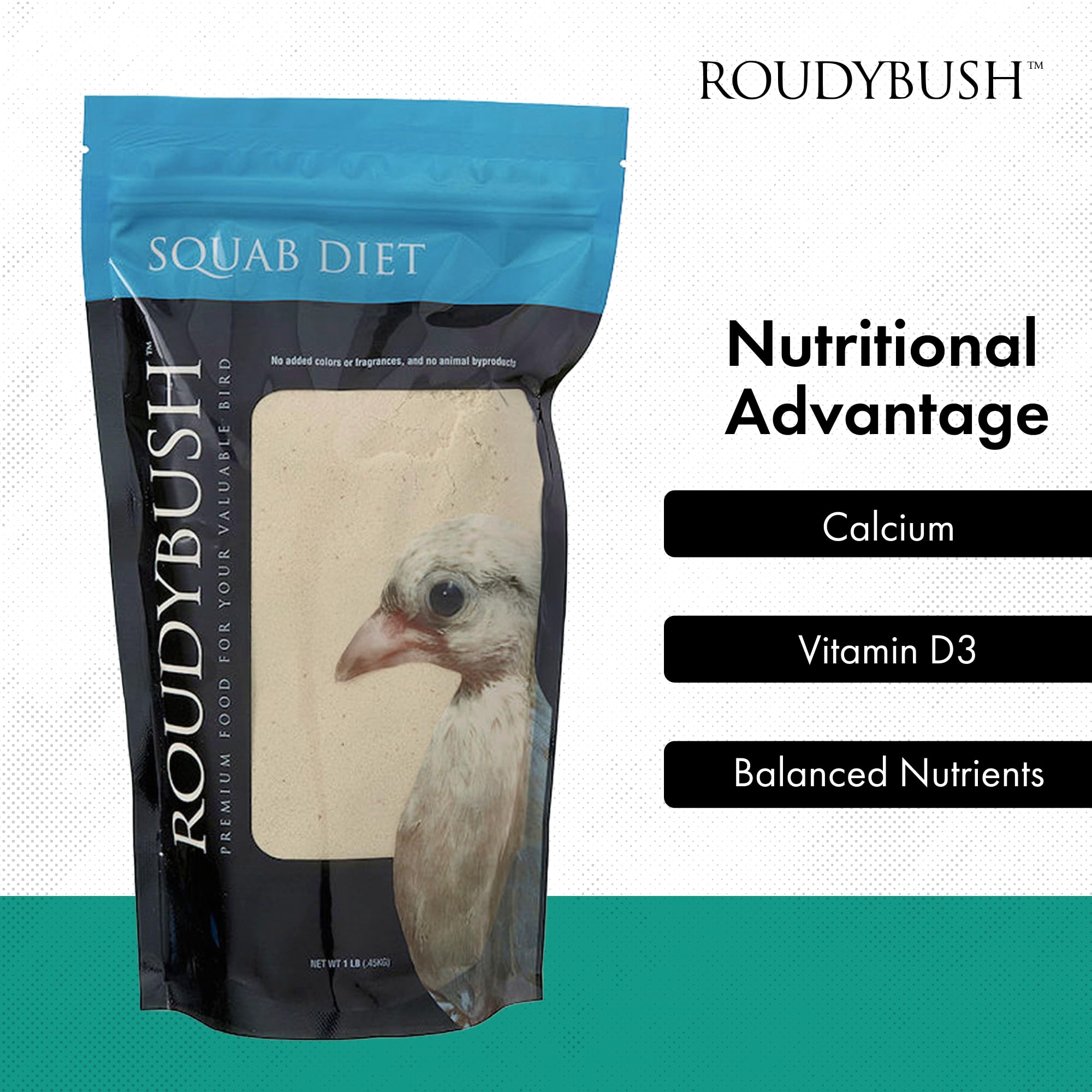 RoudyBush Squab Diet - Alimento para palomas y palomas - Alimento para pájaros bebés para Columbiformes - Mezcla de alimentos de reemplazo de leche para palomas y palomas - Enriquecimiento de pollitos