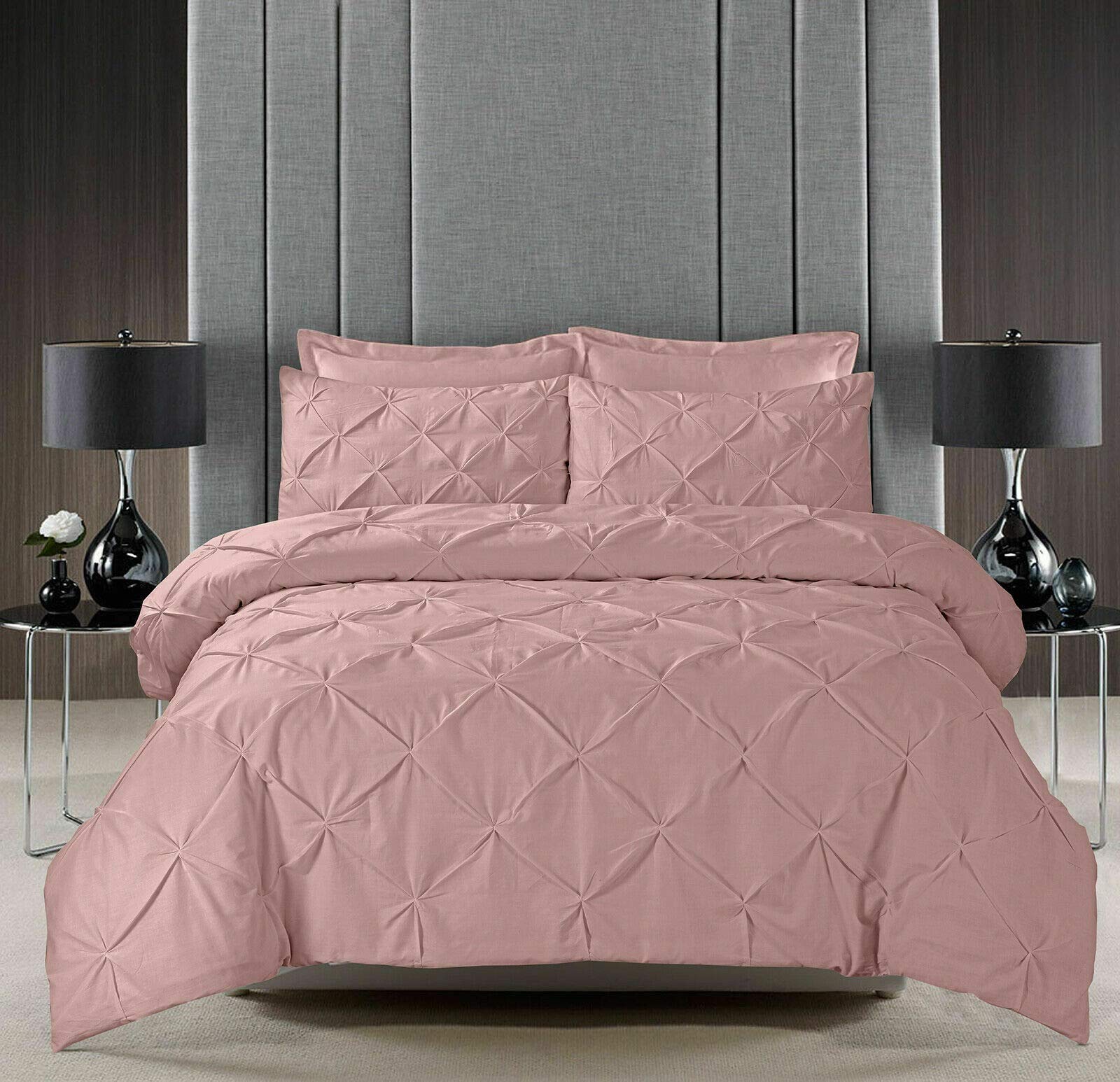 Kinfolk Textile Pintuck Duvet Cover with Pillowcases Bedding Bed Set (Blush Pink, Double)