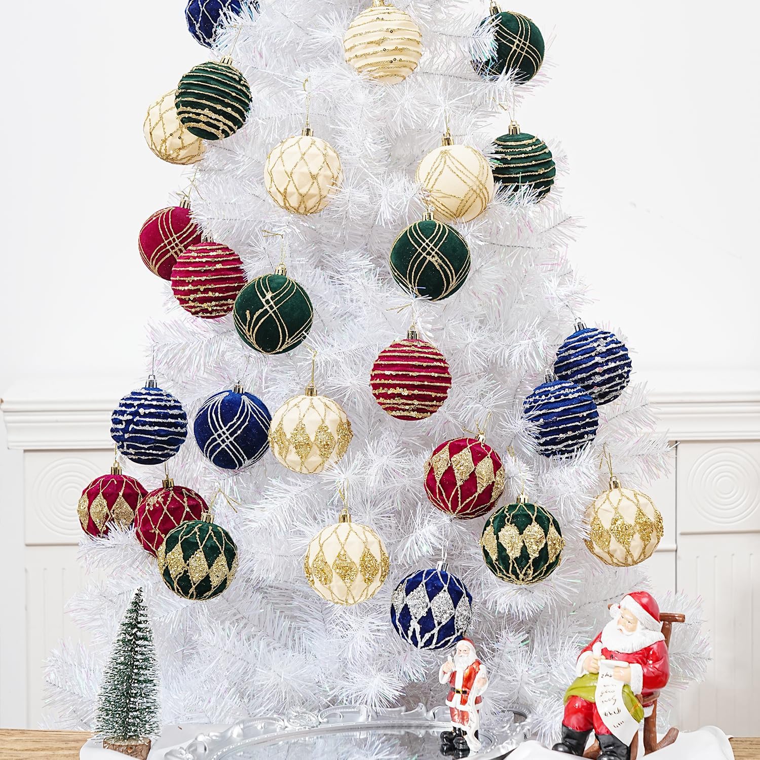 12pcs Velvet Ornaments for Christmas Tree, 3.15'' Large Flocked Xmas Tree Ornaments Set, Bulk Christmas Ornament Pre-Strung, Hanging Paintied Balls for Christmas Tree Decorations, Burgundy - Image 7