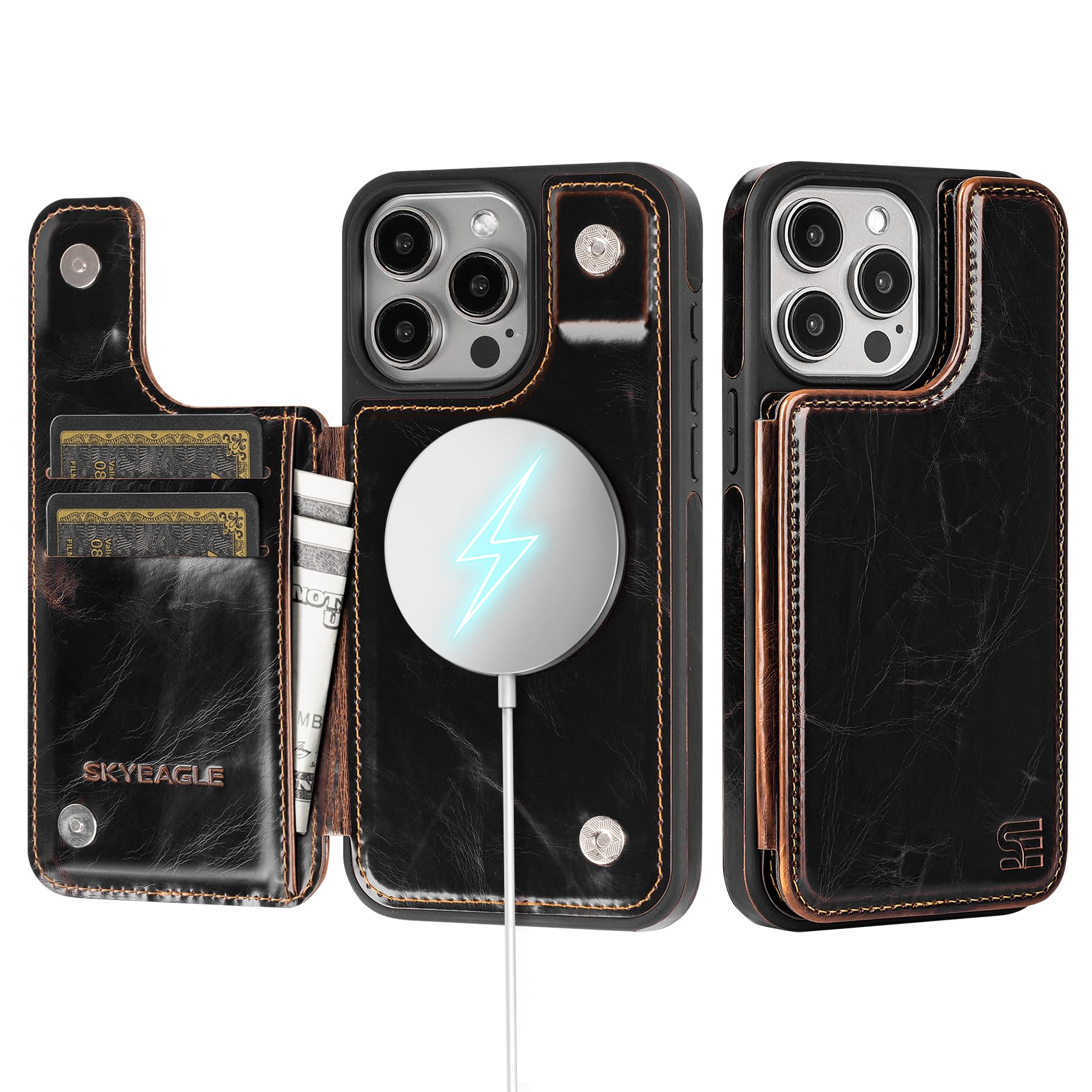 SkyEagle for iPhone 14 Pro Max Wallet Case with Card Holder Compatible with Magsafe Kickstand RFID Blocking Flip Cover Credit Card Slots PU Leather