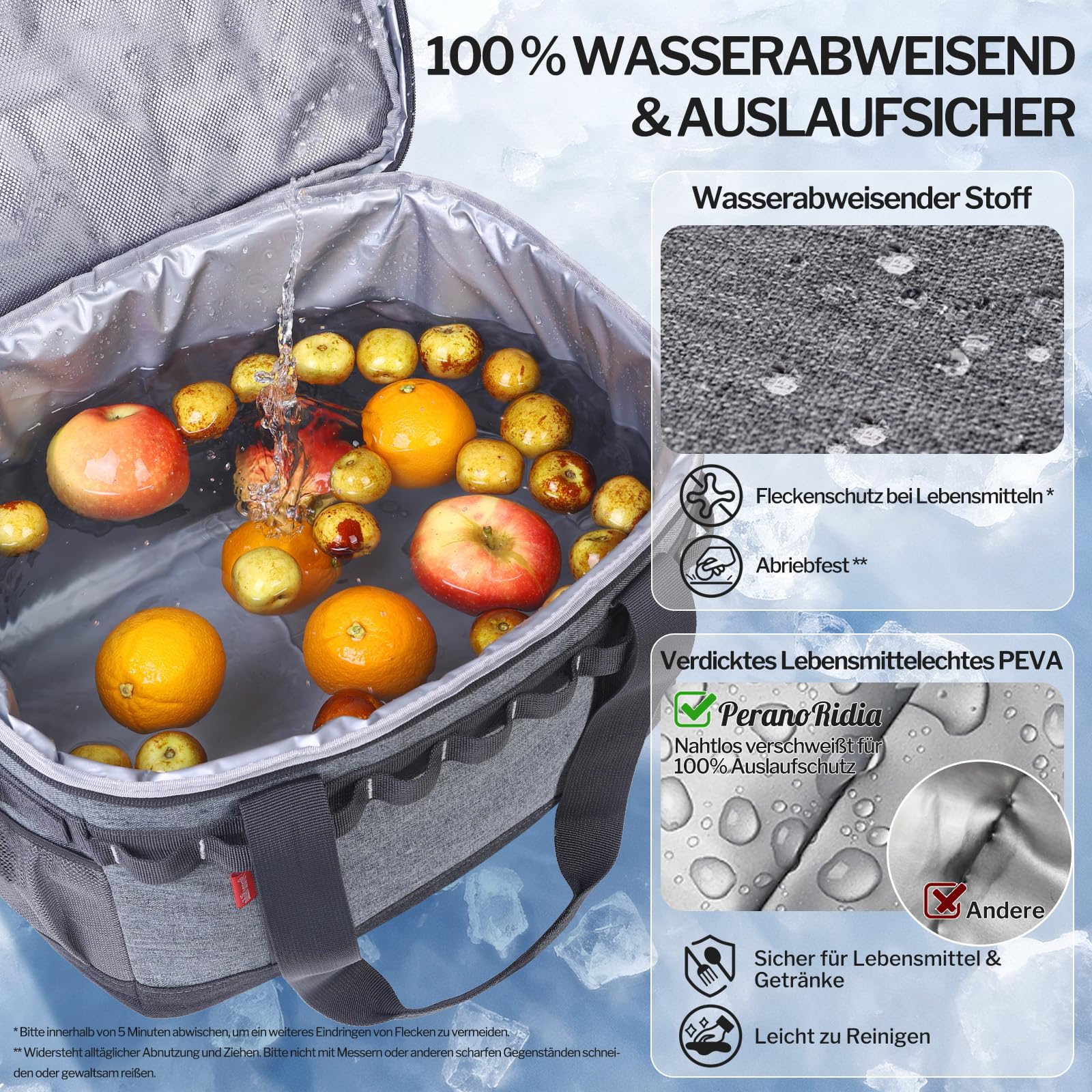 Kühltasche 40L, 12h Kühlung, Groß Faltbar Picknicktasche, Kühlbox Tragbare Isoliertasche für Auto & Einkaufen, Thermotasche Cooler Bag für Arbeit, Picknick, Strand, Camping, BBQ