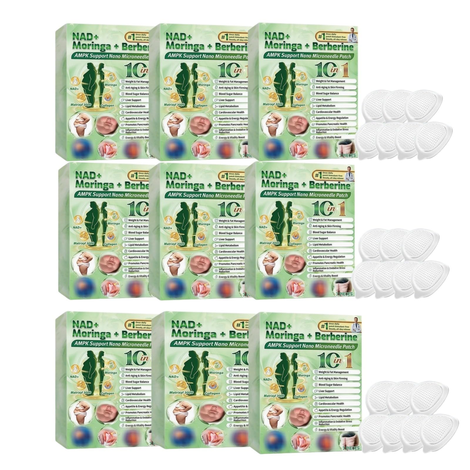 Moringa & Berberine 10-IN-1 Advanced Nano Microneedle Parche Ingredientes Naturales, Parche De Cuidado Natural Suave Para La Piel Para Hombres Y Mujeres