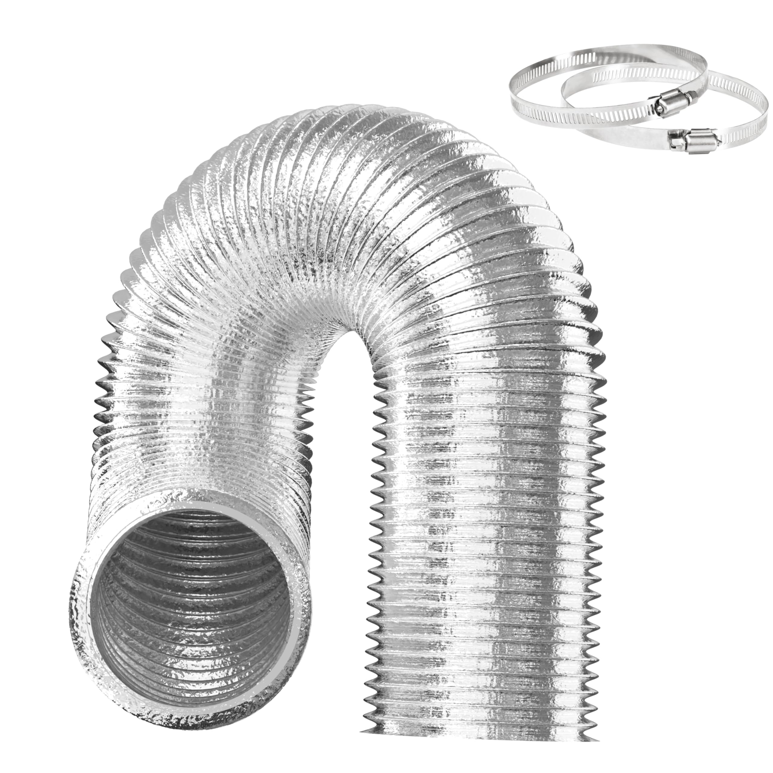 Heavy Duty 4 Flexible Dryer Vent Hose - 3 Feet, 6-Ply Aluminum Foil With 2 Clamps For Tight Spaces