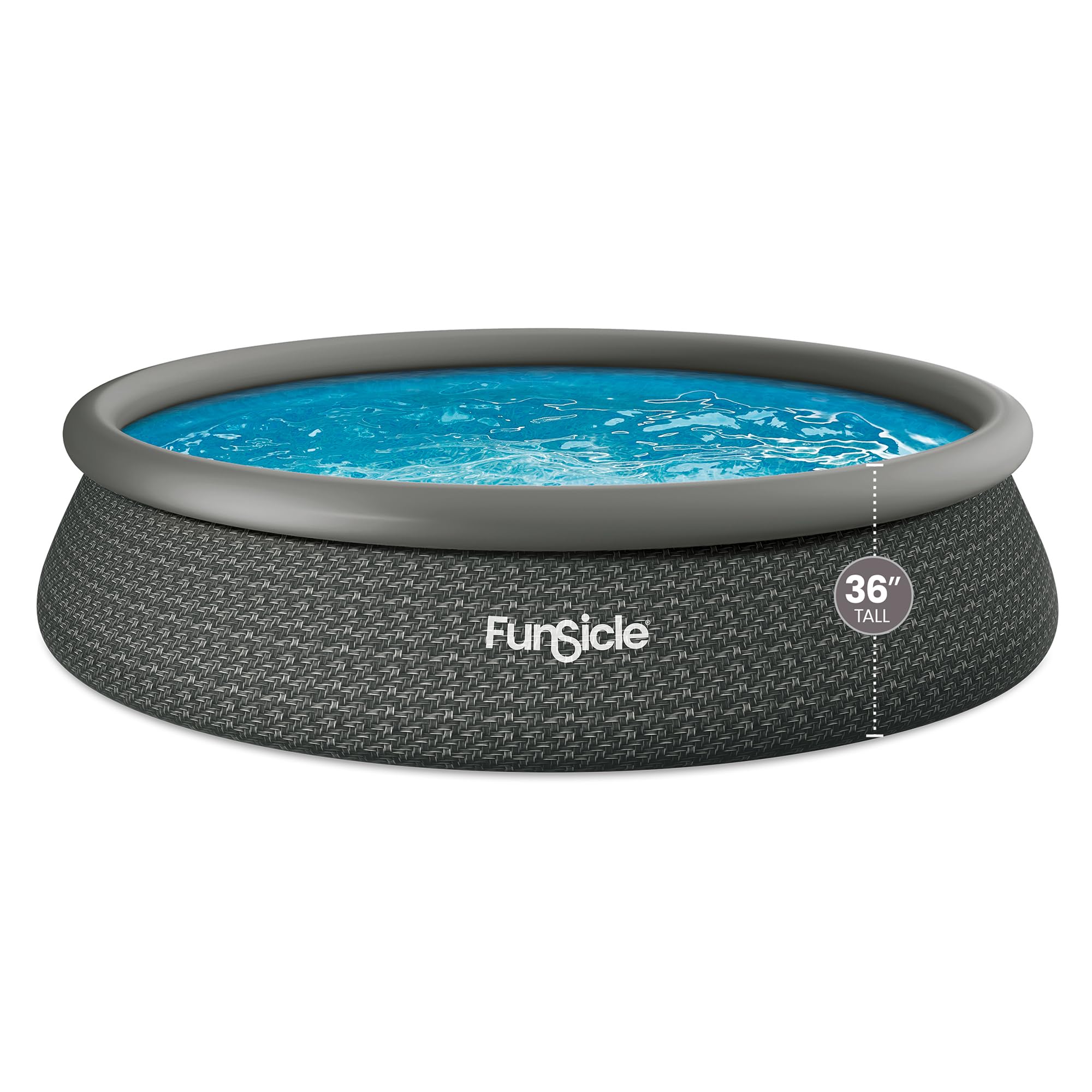 Funsicle Quickset Designer 15' x 36" Round Above Ground Swimming Pool, with FiltraBoost 800 GPH Filter Pump, Type D Filter Cartridge & Repair Patch, Dark Herringbone