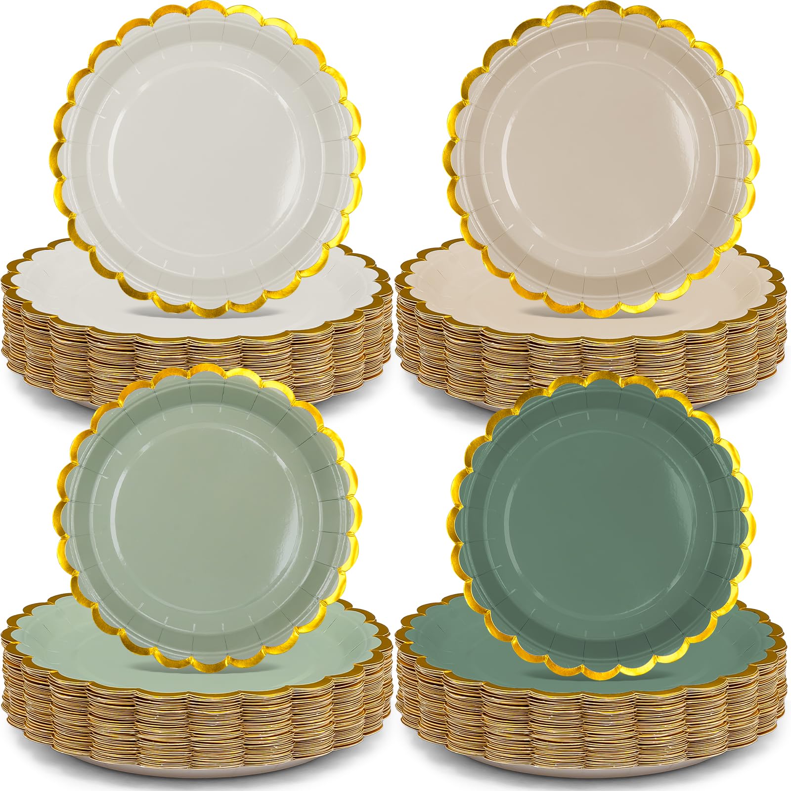 Lot de 200 assiettes jetables en carton vert sauge de qualité supérieure - Assiettes festonnées - Assiettes de service en vrac pour anniversaire, jardin, thé, fête prénatale, mariage - 17,5 cm