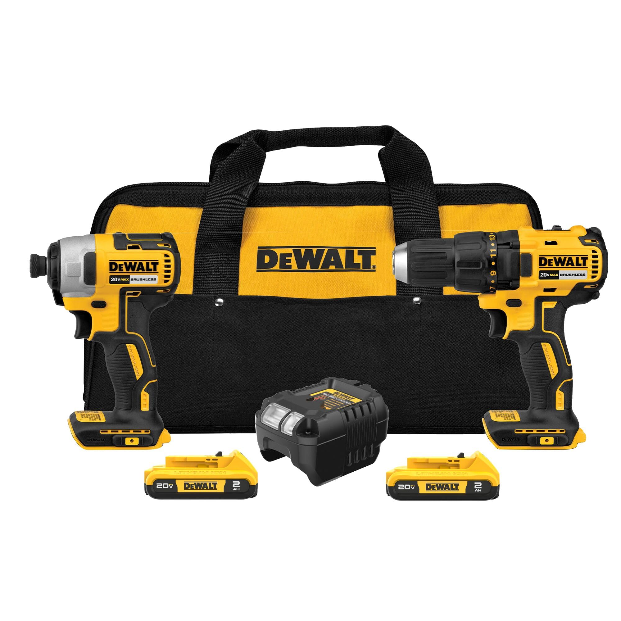 DEWALT 20V MAX Cordless Drill and Impact Driver, Power Drill Brushless 2-Tool Power Tool Combo Kit, Includes 2 Batteries, Charger and Bag (DCK277D2)