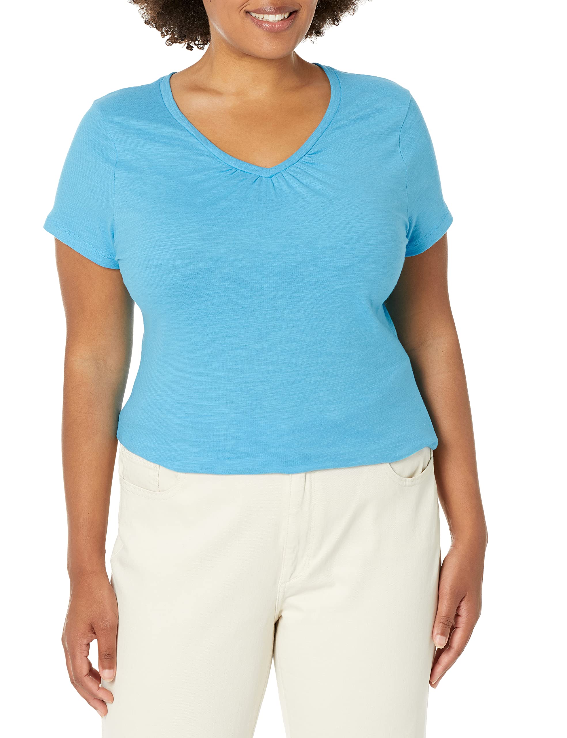 Hanes Slub Jersey Shirred V-Neck