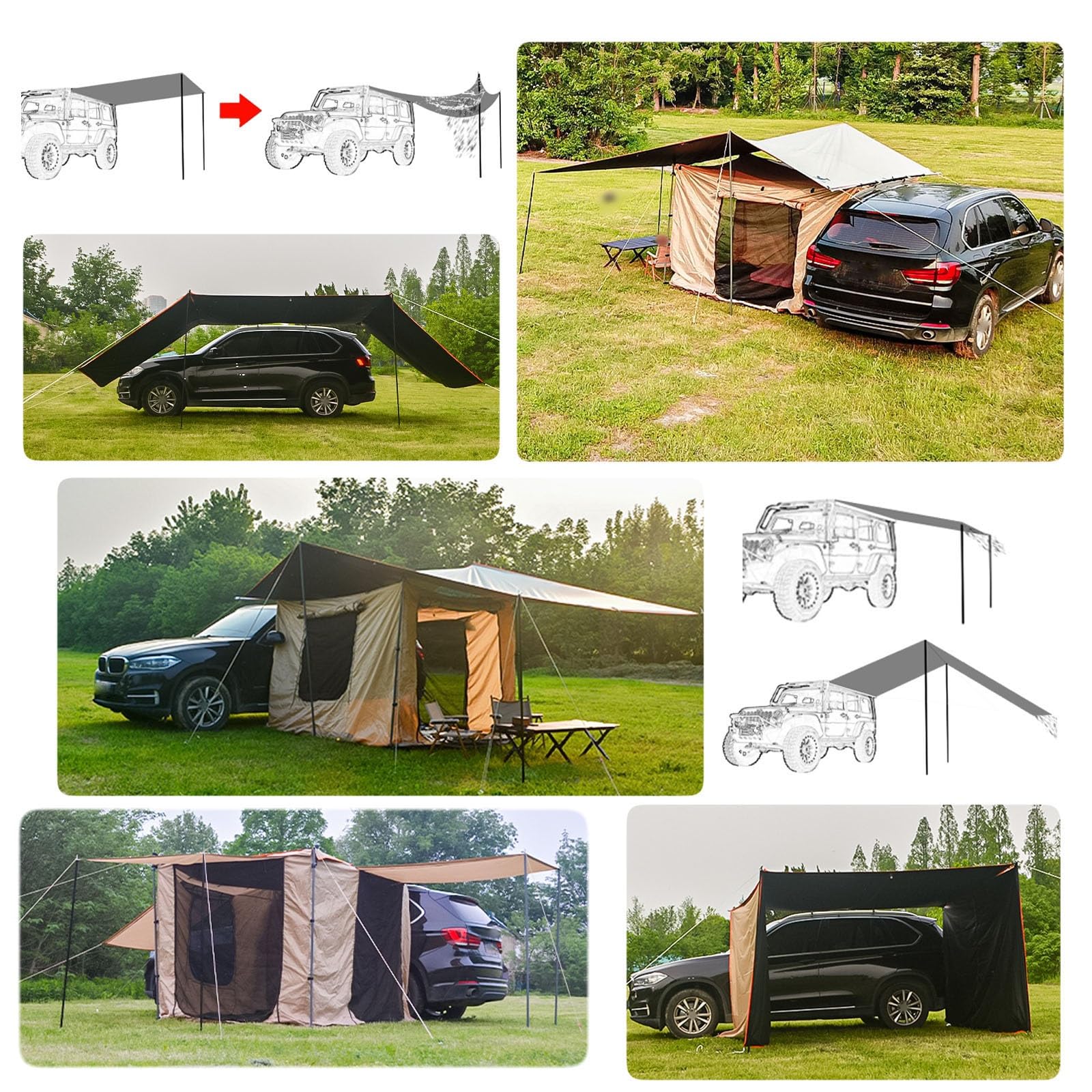 Tendalino Auto, Tendalino Camper con Picchetti Luminosi, Tenda da Tetto Auto, Tenda Auto Campeggio per SUV, MPV, Auto a Due Volumi