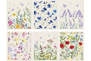 Reusable Swedish Dishcloths, Floral Bird Botanical Pattern Kitchen Cleaning Cloths