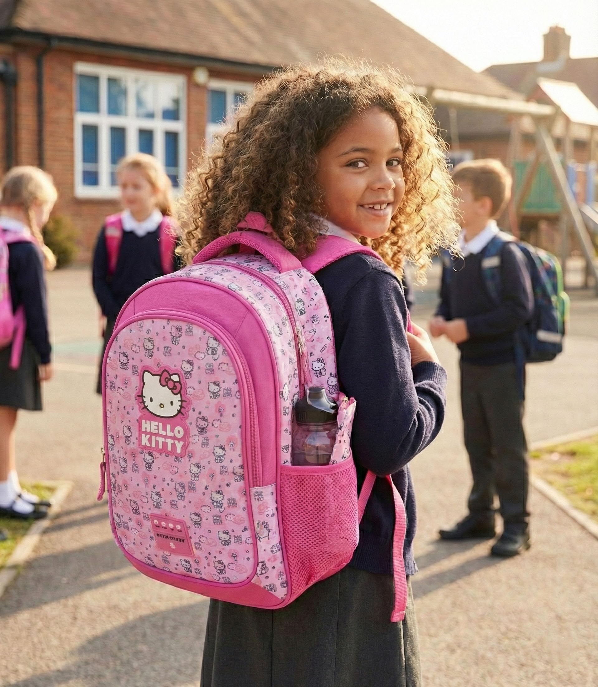 Schulrucksack Set Mädchen Grundschule 6-10 Jahre für Hello Kitty Fan, Rucksack (43x33x15 cm) & 3-Fach Federmäppchen Gefüllt (46 Teile) – Schulranzen Set Ergonomisch