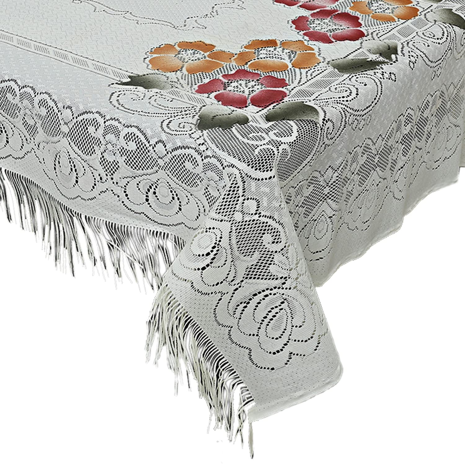 Kuber Industries Flower Printed Home Decorative Luxurious 4 Seater Cotton Center Table Cover/Table Cloth with Jhalar Border, 40"x60"-44KM0118, Cream