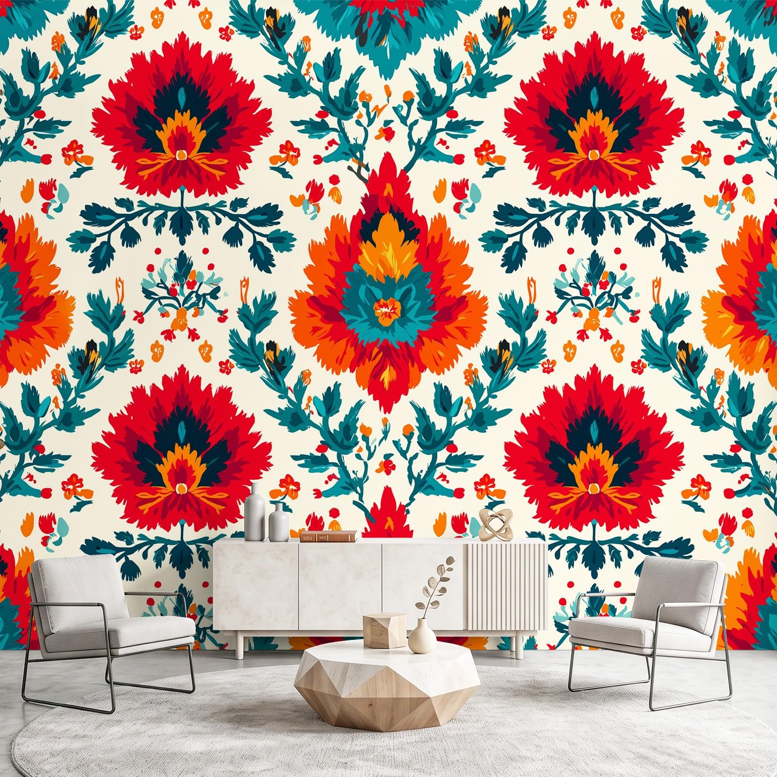 Générique Tapeta w stylu boho, vintage, botaniczna panoramiczna tapeta kwiaty, liście do salonu sypialnia olbrzymia salon, do salonu sypialnia dekoracja ścienna