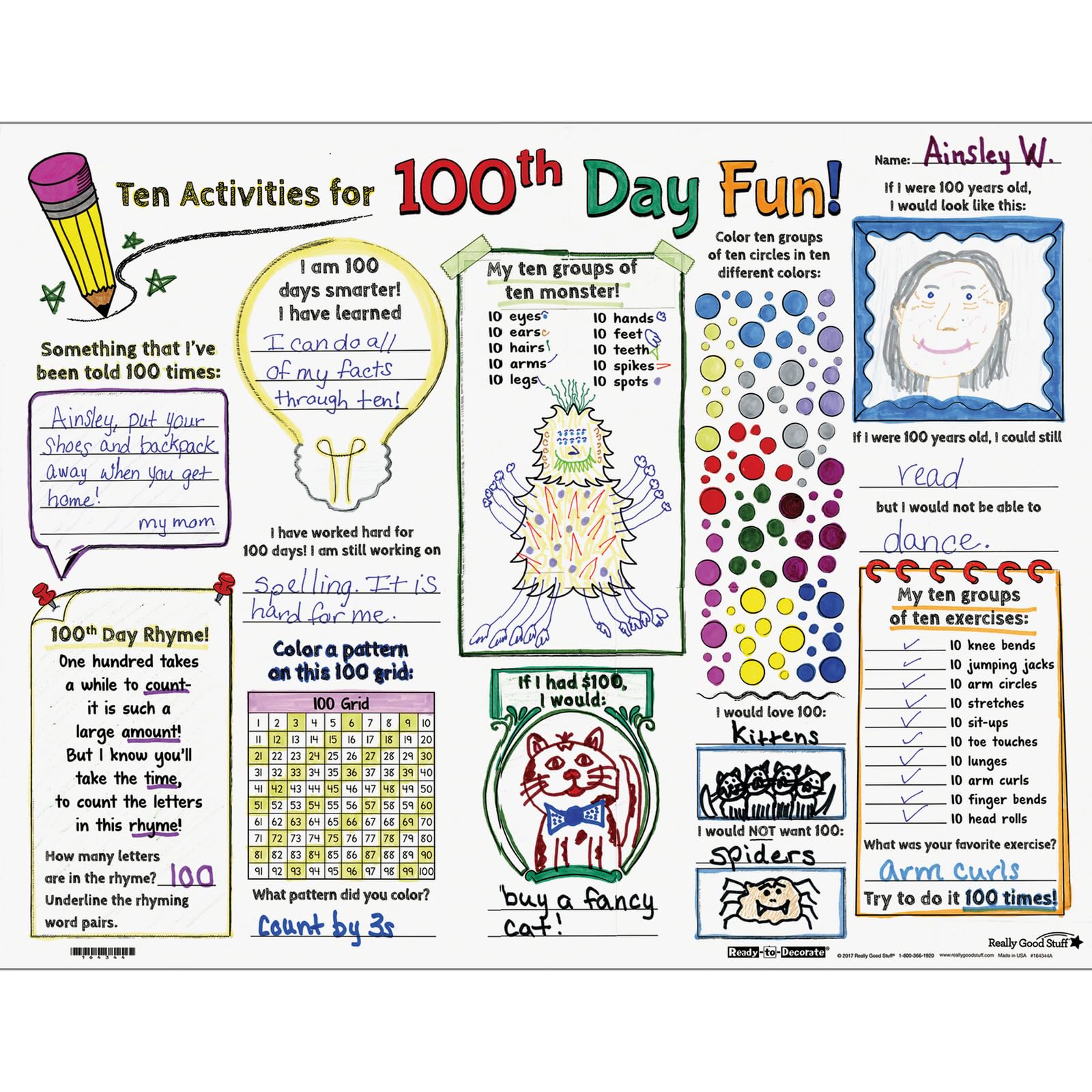 Really Good StuffReady-to-Decorate Ten Activities for 100th Day Fun! Posters - 24 Posters