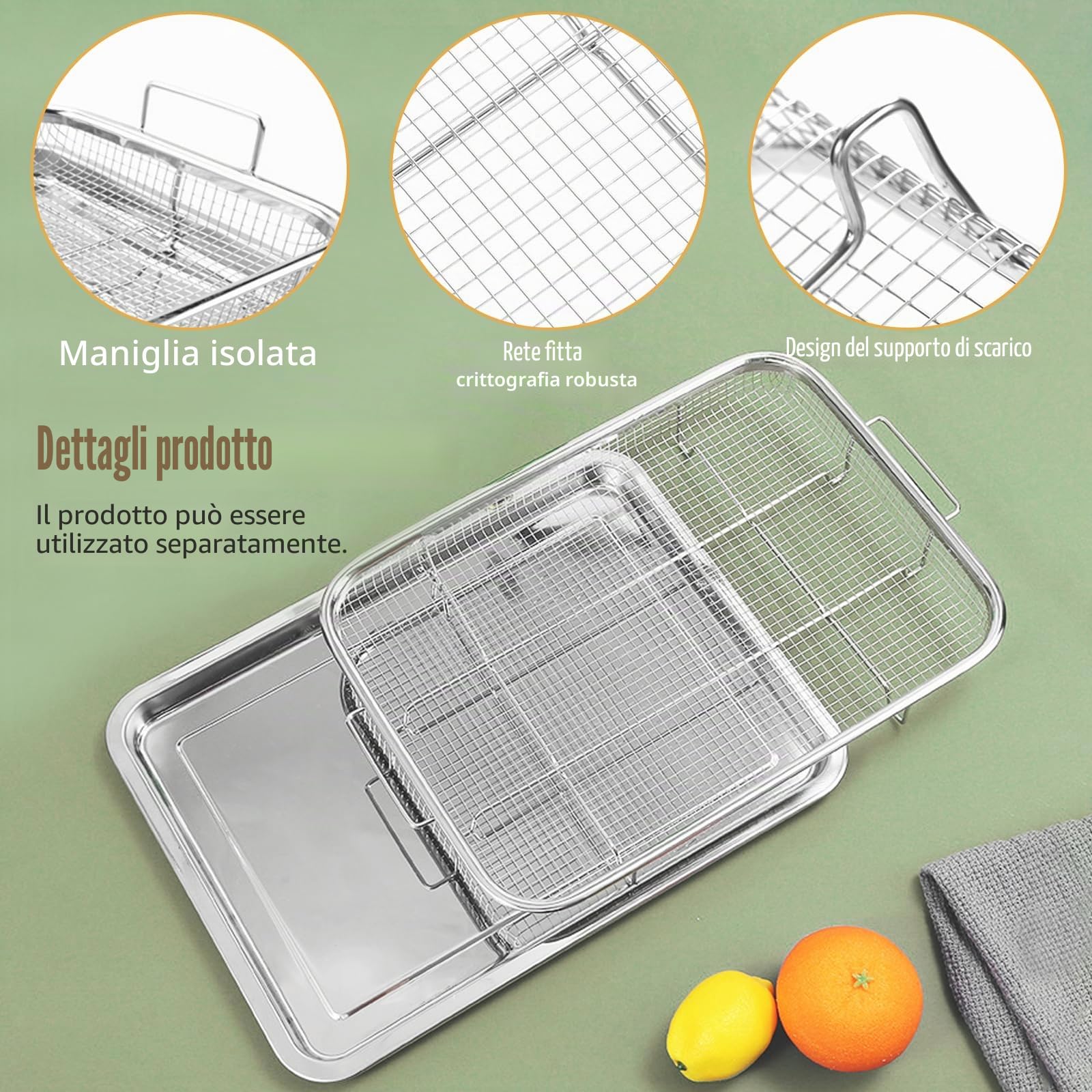 Teglia da forno con griglia di raffreddamento, 29 x 39 x 6 cm, in acciaio inox e griglia per torte, meno appiccicosa, per cuocere biscotti, grigliare e raffreddare, lavabile in lavastoviglie