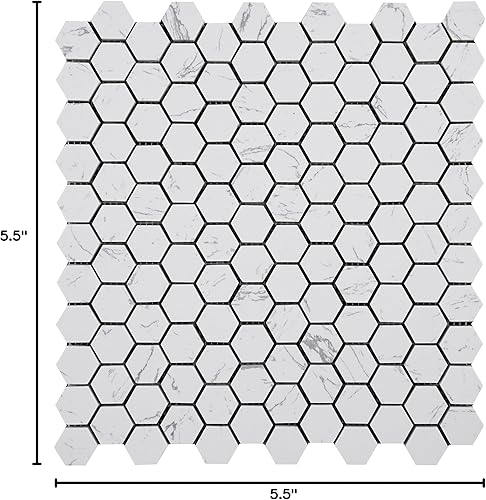 Miniatura 7 de Simple Tile - 5 hojas de azulejos de mosaico de mármol de ingeniería para salpicaduras de cocina, suelo de baño de baño, colección hexagonal de 1