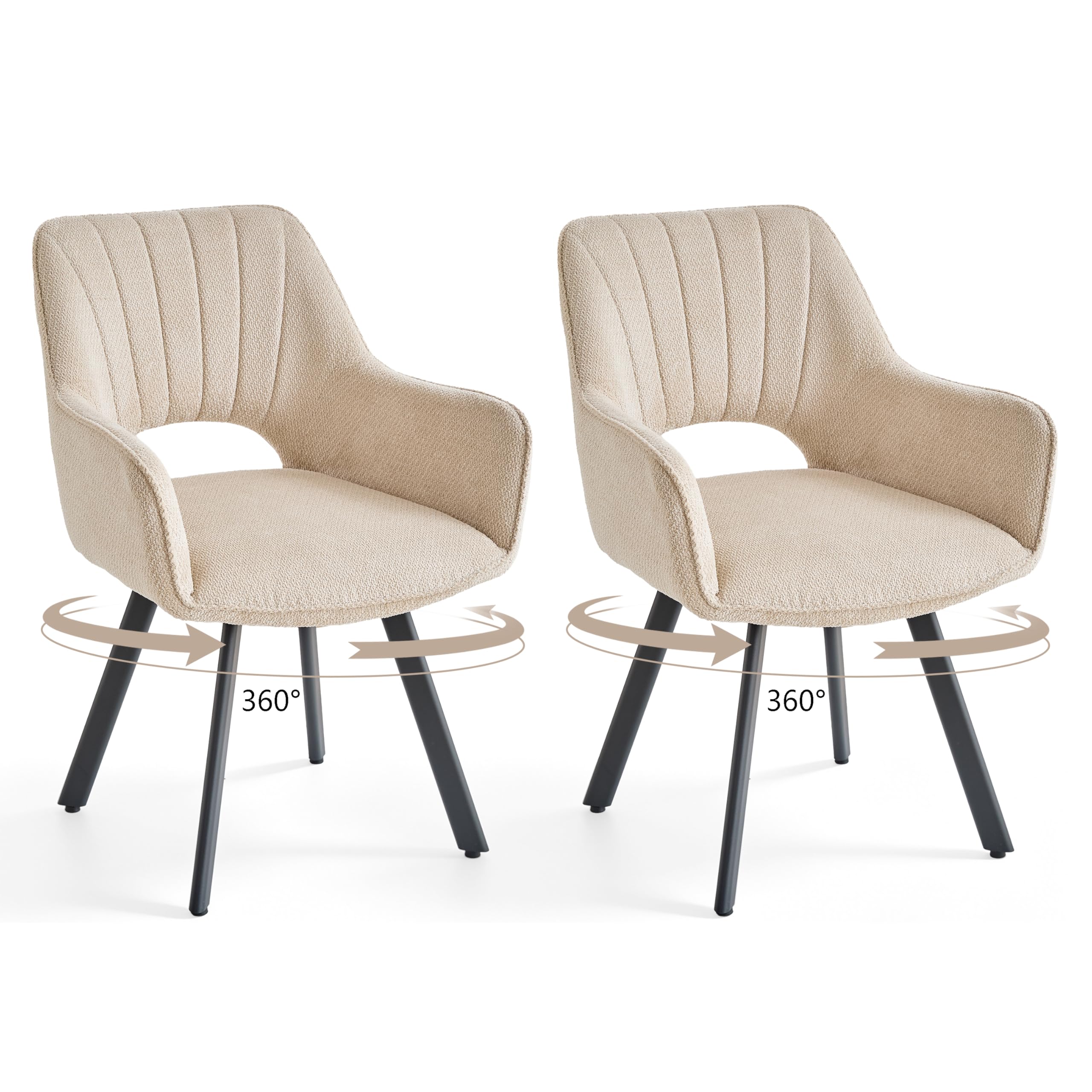 GrandCA HOME Juego de 2 sillas de Comedor giratorias 360° con reposabrazos, tapicería de Lino, Estilo Moderno, Patas de Metal, para Comedor, Sala de Estar u Oficina - Caqui
