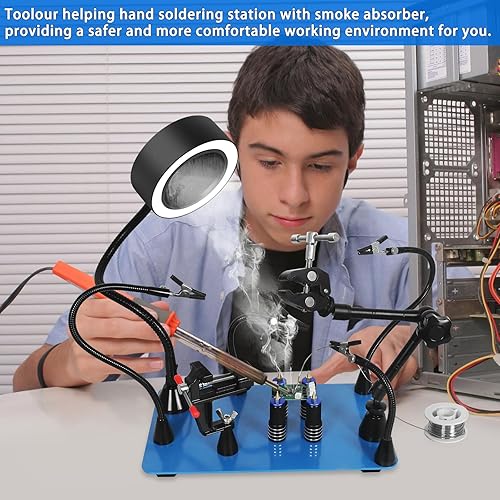 Miniatura 7 de Extractor magnético de humos de soldadura con luz, soporte para PCB de tercera mano, soporte de pistola de aire caliente, abrazadera de tornillo de