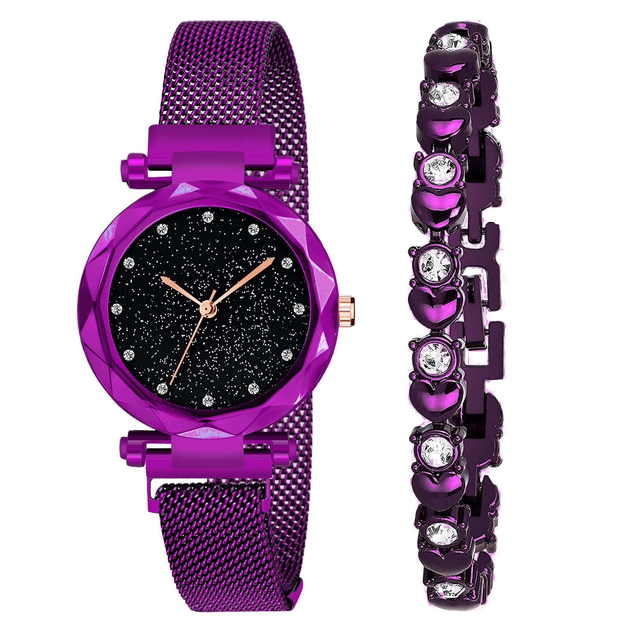 The Shopoholic Analog Black Dial Magnetic Watch with Heart Purple Bracelet for Girls & Women Watch for Girl or Women (B092MDJMC8) Amazon Price History, Amazon Price Tracker
