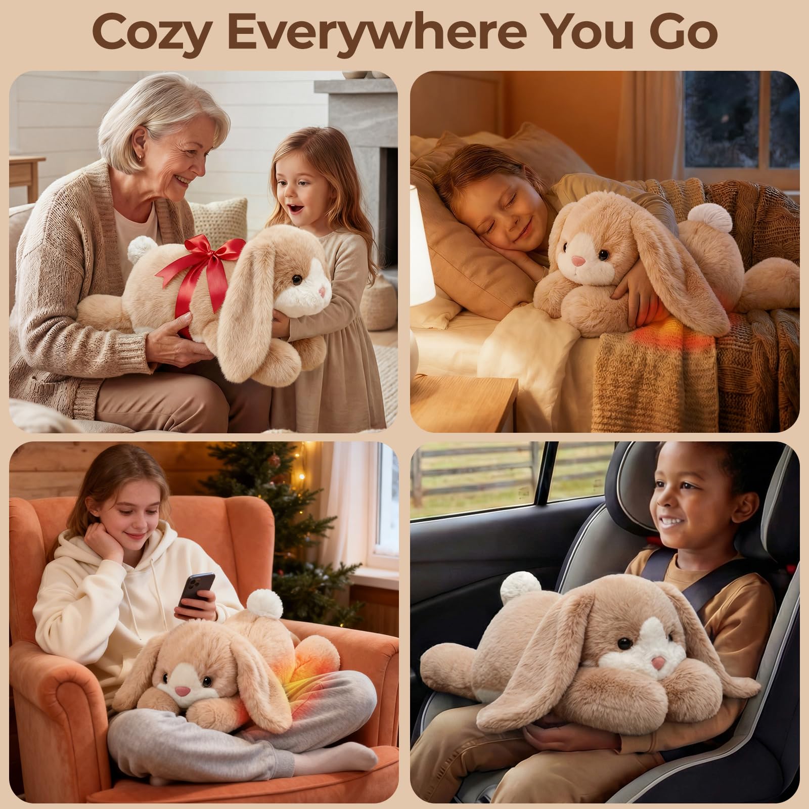 Mewaii Peluche Conejo Blanco Tumbado, 2,4 kg, Cojín Térmico | Animal de Peluche 58 cm, almohadilla extraíble, microondas/enfriable, abrazo envolvente, regalo para niñas y adolescentes