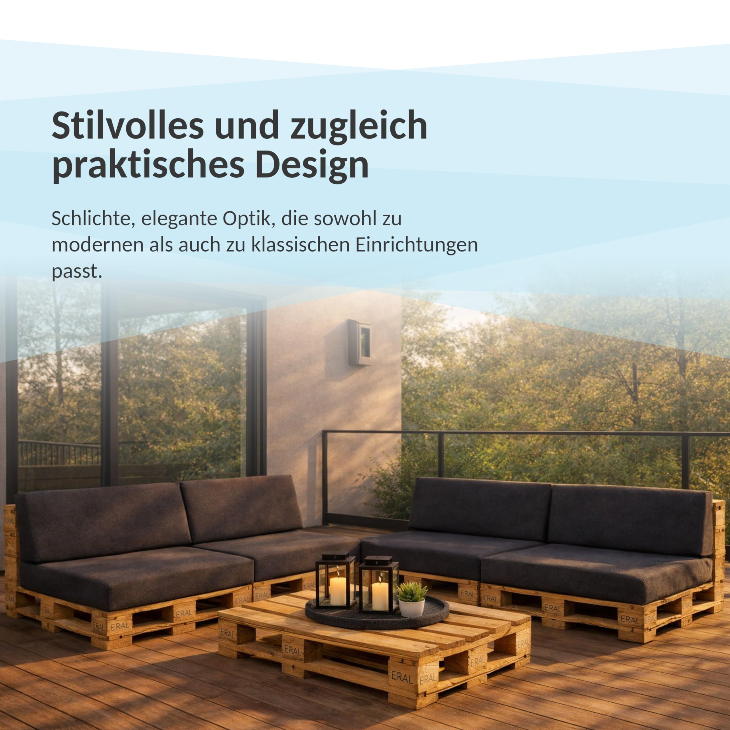 POKAR Palettenkissen Wasserabweisend Palettenauflagen mit abnehmbarem Bezug Palettenmöbel Palettensofa 2er Set: Sitzkissen 120x80 + Rückenlehne 120x40, Anthrazit