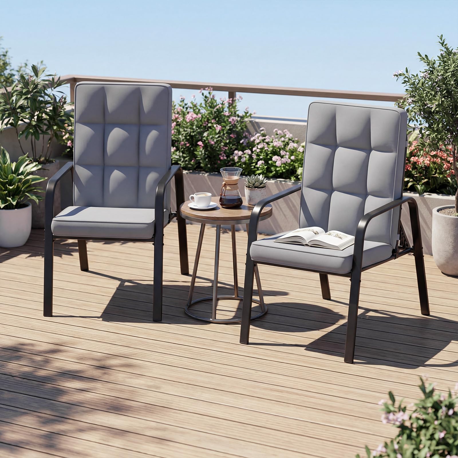 COSTWAY Gartenstühle 2er Set, Gartensessel mit Kissen und Verstellbarer Rückenlehne, Balkonstühle, Terrassenstühle bis 180 kg belastbar, für Garten, Balkon, Terrasse (Grau)