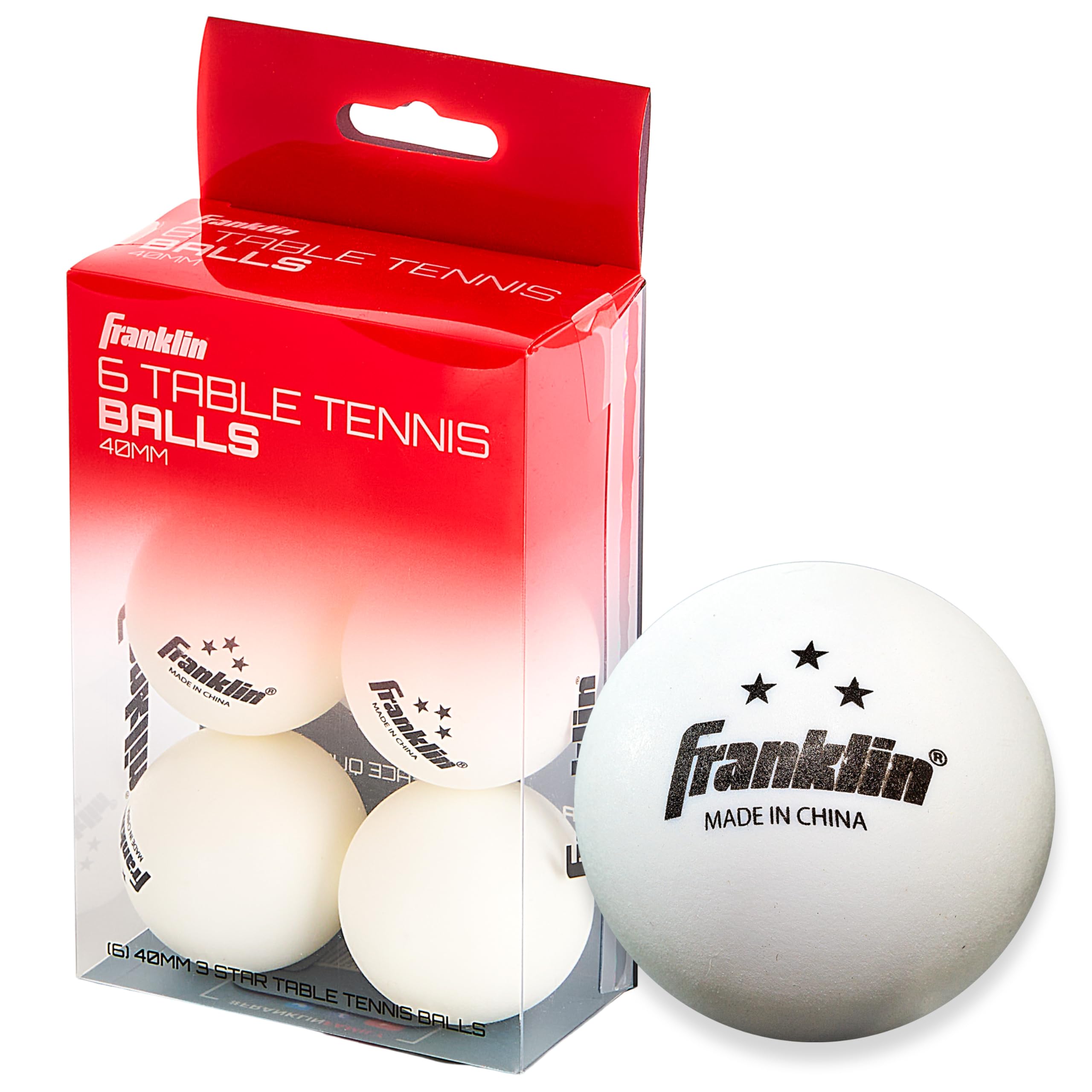 Franklin Sports Ping Pong Balls - 3 Star Official Size + Weight White 40mm Table Tennis Balls - Three Star Professional Quality - Durable High Performance - White - 6 Pack