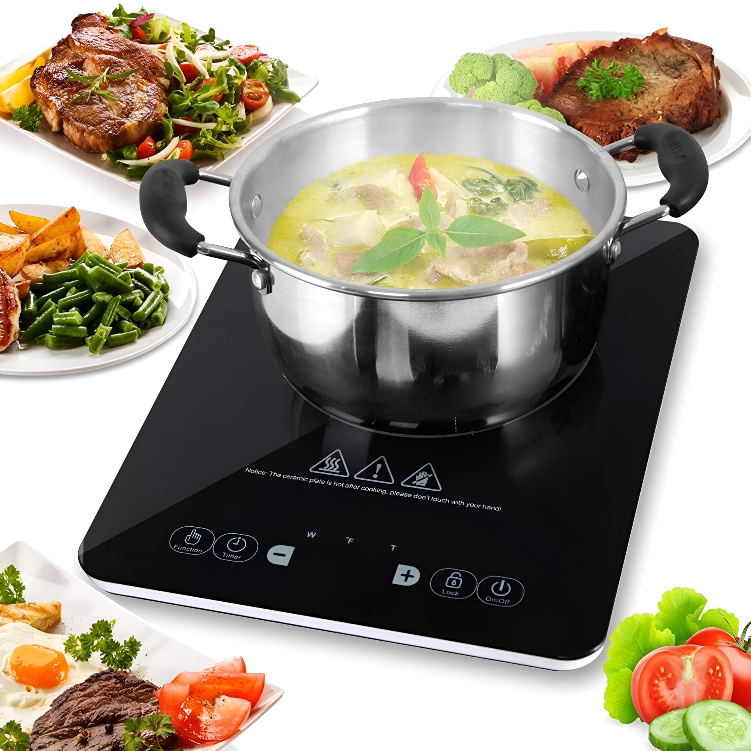 NutriChef - Piastra a Induzione in Vetroceramica - Piano di Cottura Portatile con Bruciatore Elettrico 2000 Watt
