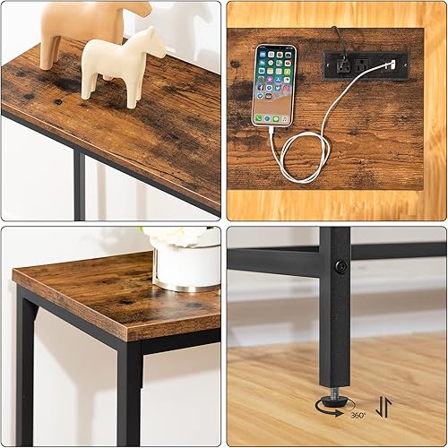 Miniatura 6 de HOOBRO Mesa consola de 47.2 pulgadas con tomas de corriente y puertos USB, mesa de entrada estrecha para sofá con estación de carga, detrás de la