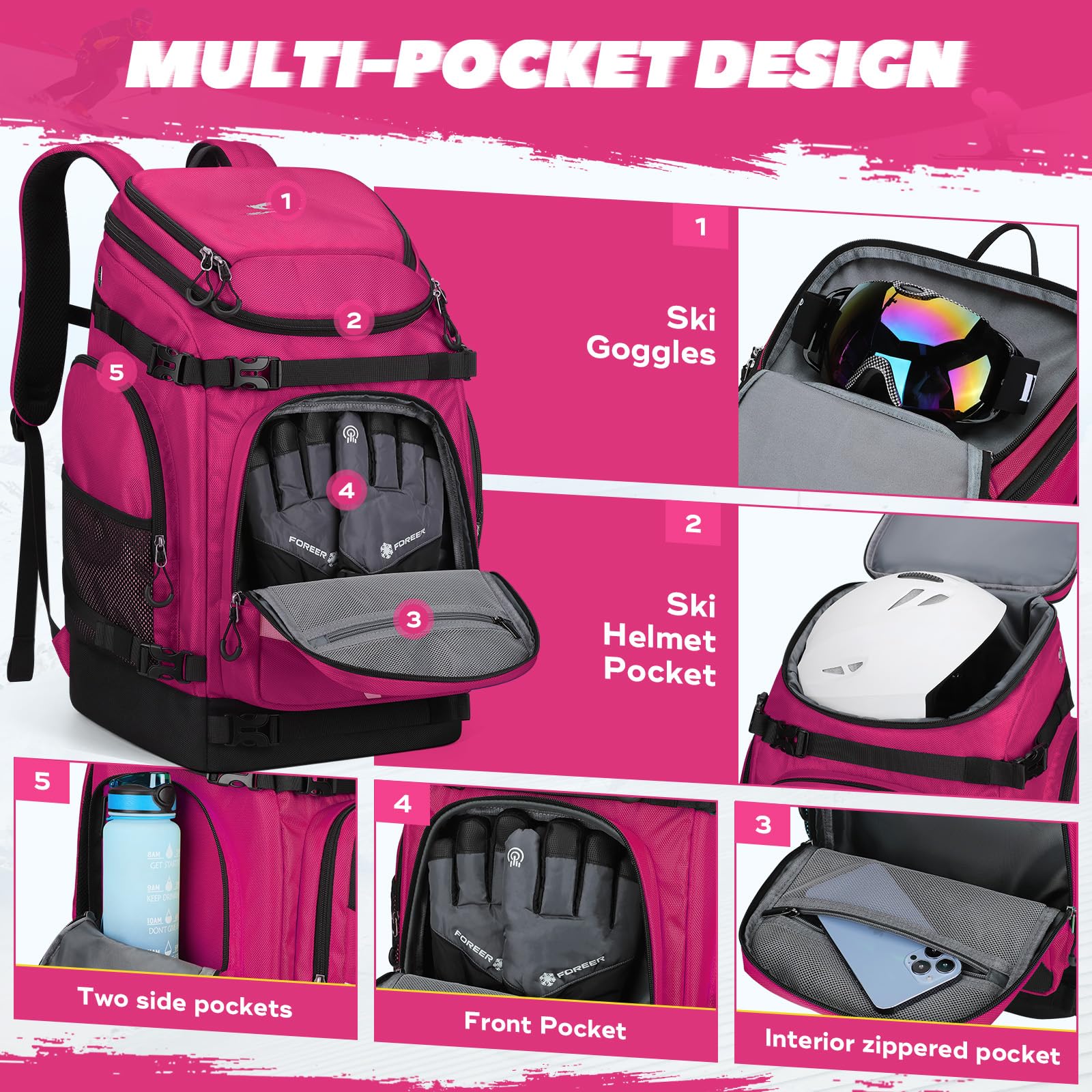 Ski Boot Bag, 55L Waterproof Ski And Snowboard Boots Travel Backpack For Skis, S