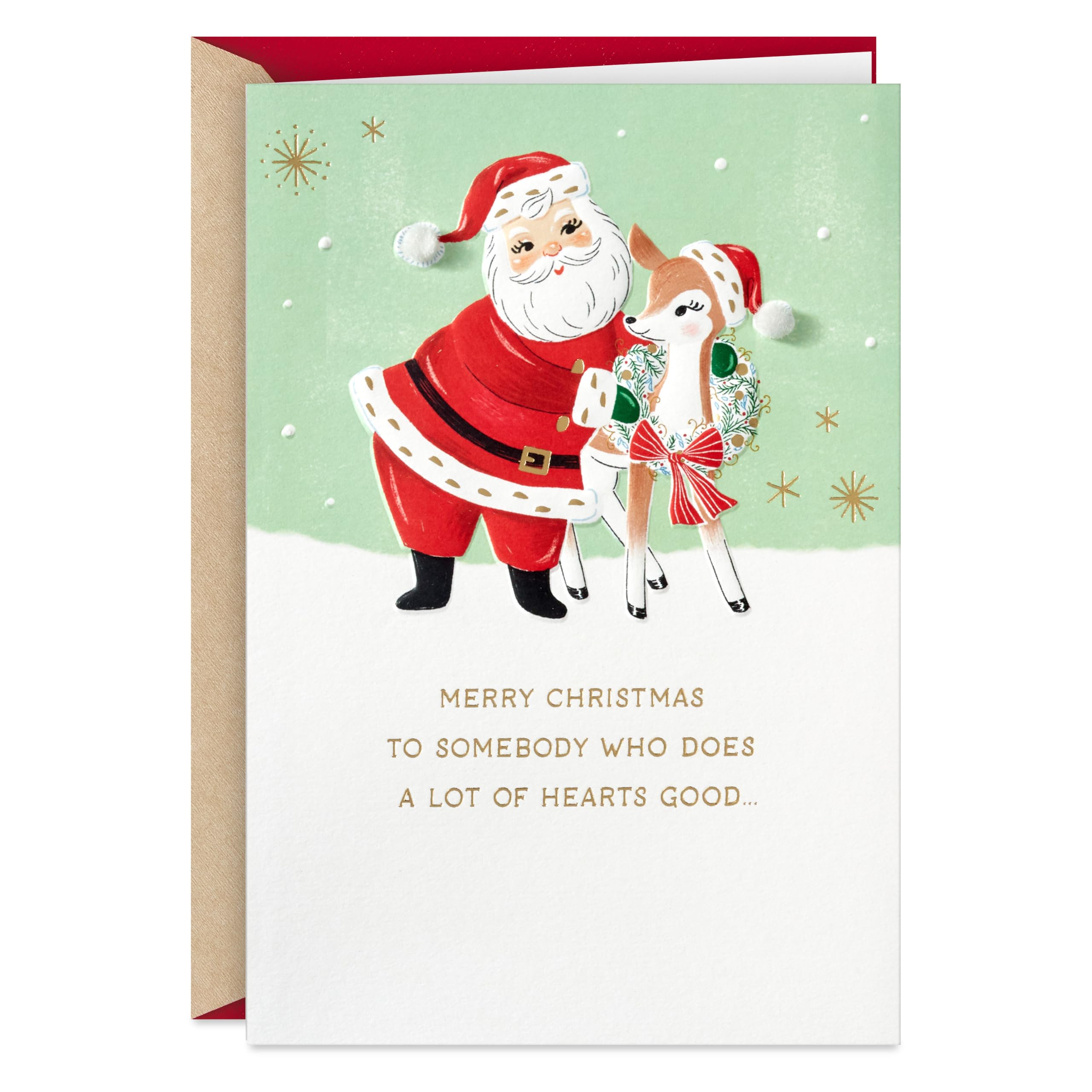 Hallmark Christmas Card (Grateful for You) Vintage Santa and Reindeer