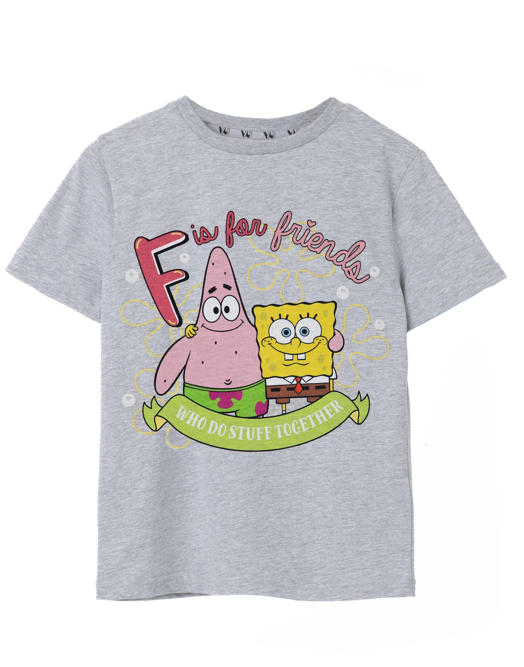 Vanilla Underground Girls Grey Spongebob Squarepants F Is For Friends Short Sleeved T-Shirt - 5-6 Years