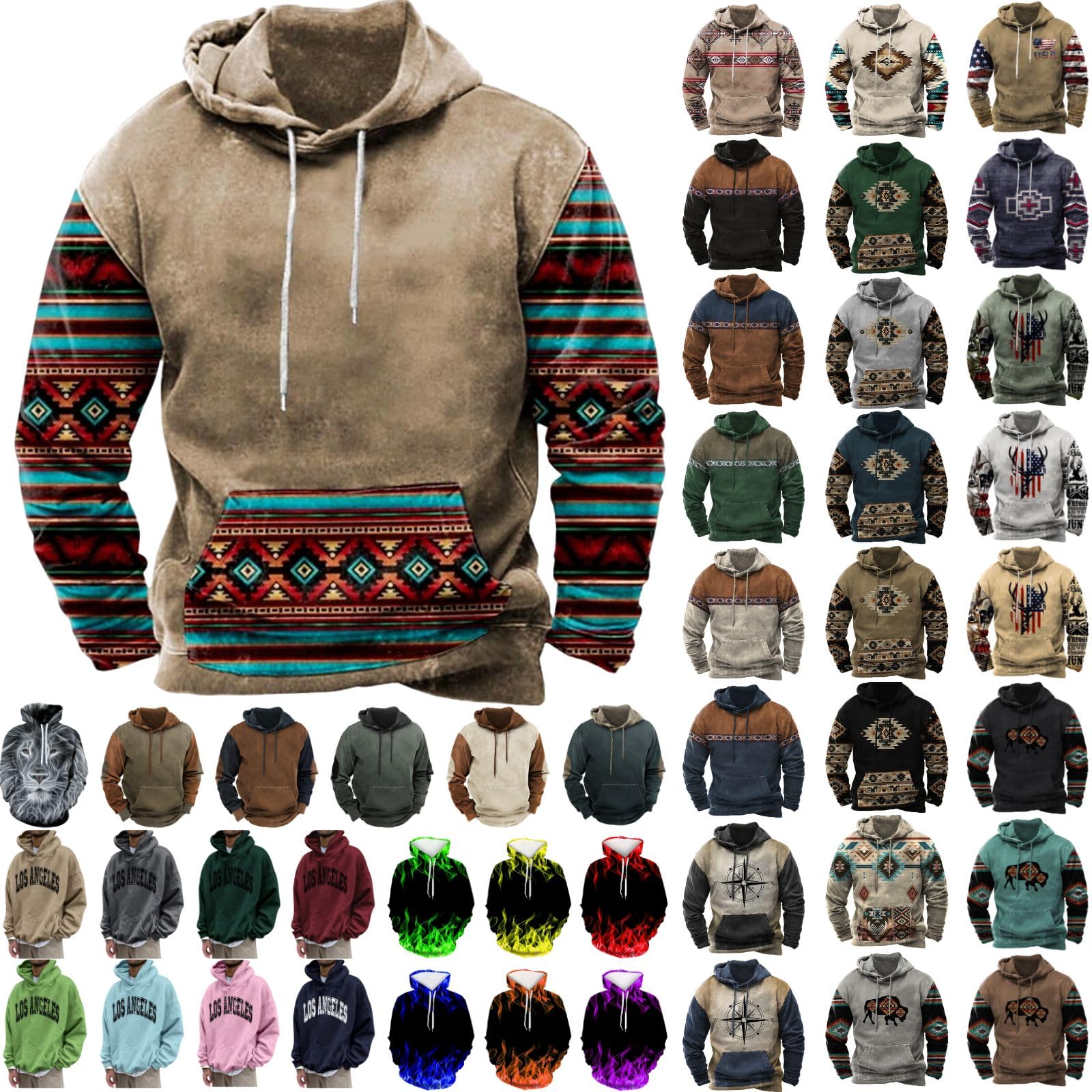 Bluzy dla mężczyzn ponadwymiarowa grafika sweter z długim rękawem bluza modna kieszeń ze sznurkiem topy estetyczna odzież uliczna, Bluzy męskie 06-zieleń wojskowa, XL