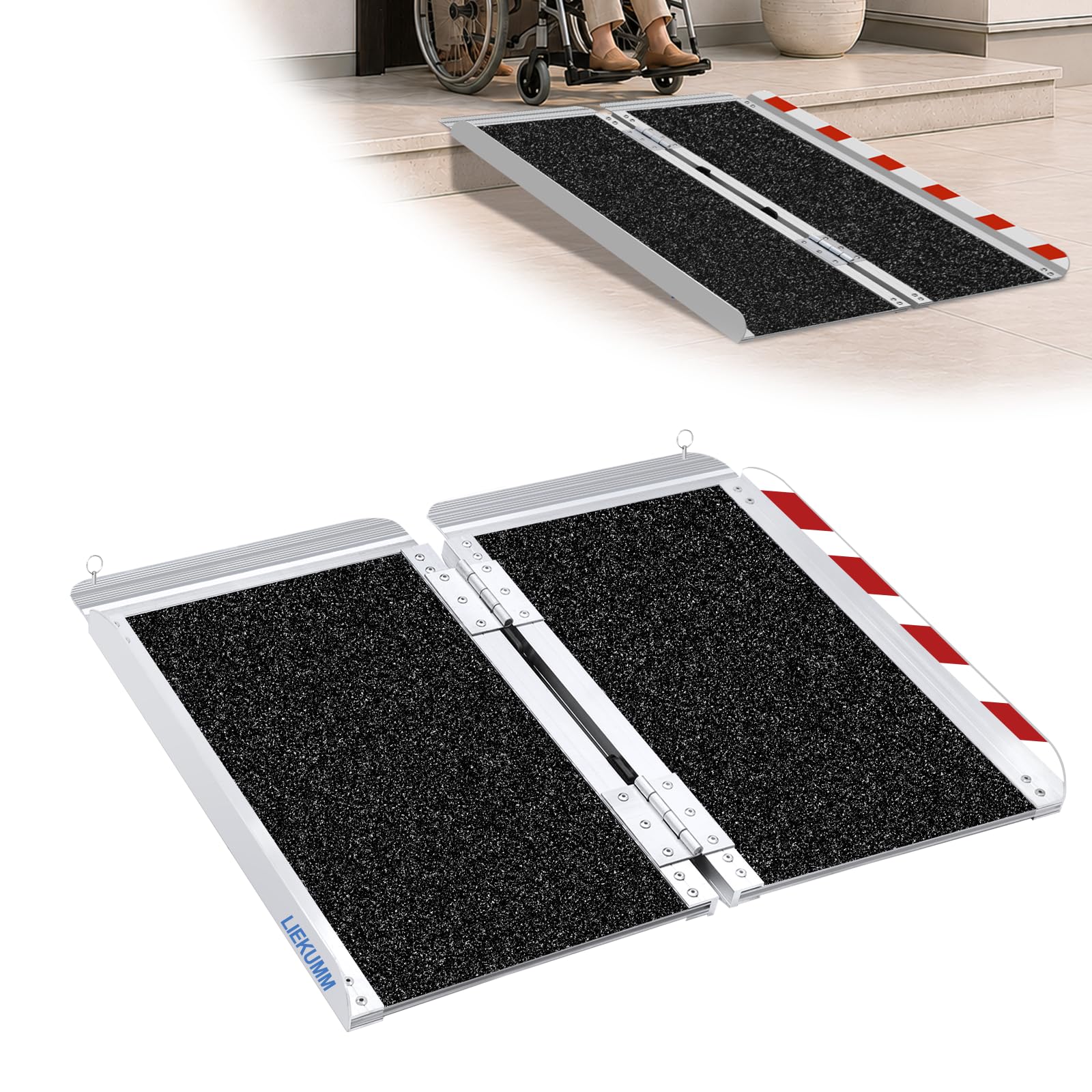 LIEKUMM, MR607WL-2, Rampa per sedia a rotelle, 61 x 72 cm, con superficie antiscivolo, in alluminio, portatile, per sedia a rotelle, casa, gradini