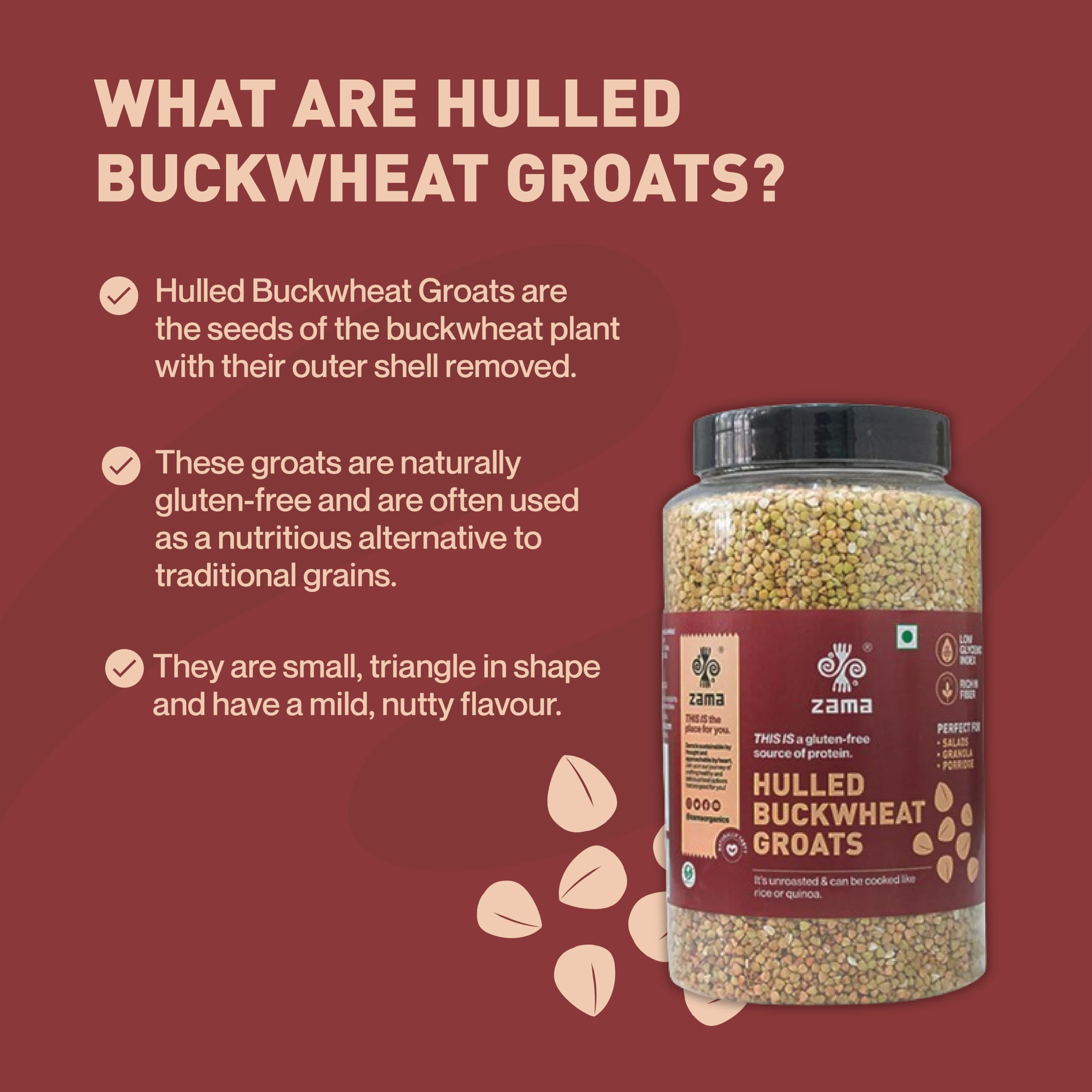 Zama Organics Hulled Buckwheat Groats 1kg (Pack of 2) | Gluten Free | Excellent Substitute for Rice | Rich in Vitamins | Good Source of Protein | Healthy Grains | Kuttu Giri - Image 3 thumbnail