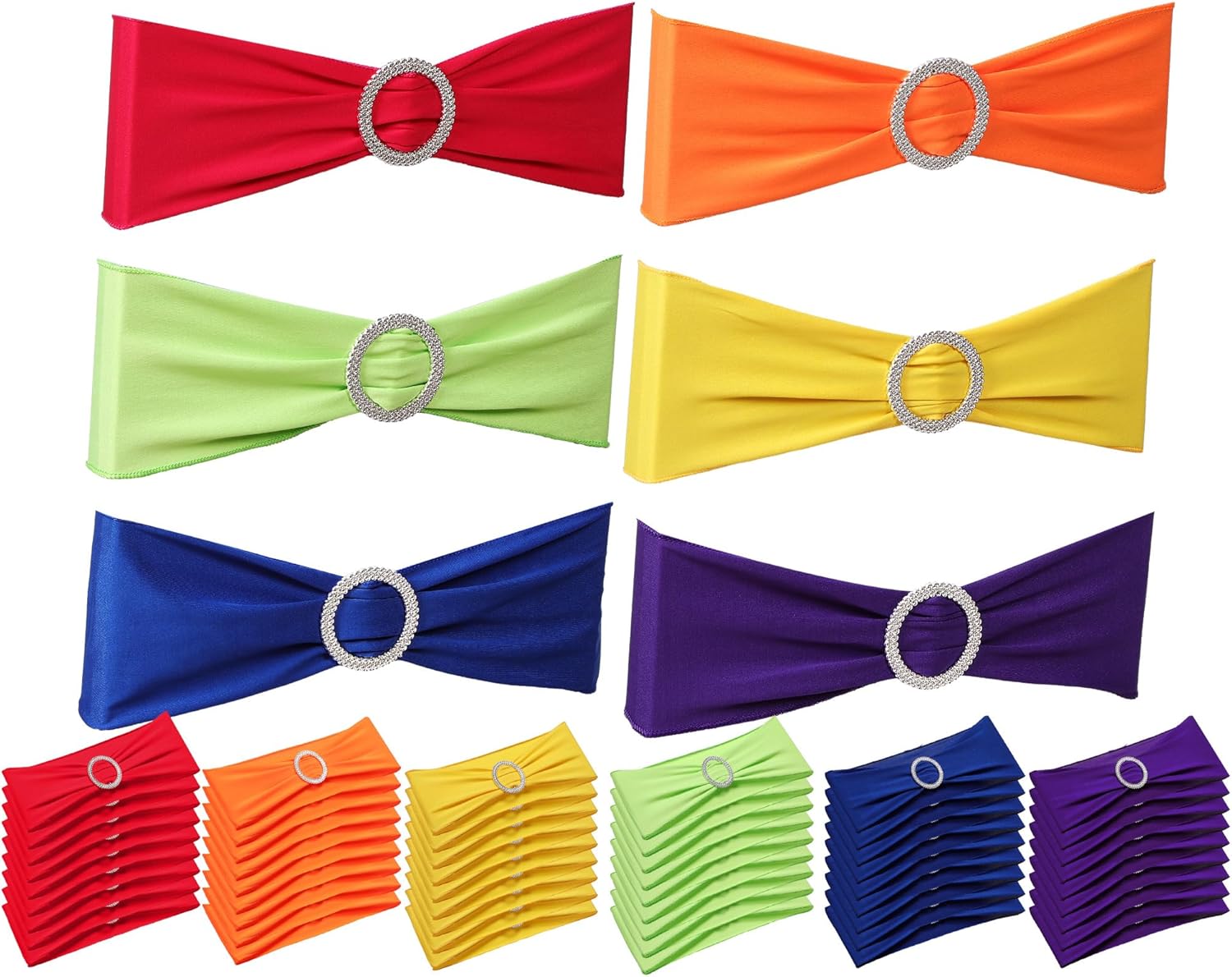 60 Pieces Mexican Theme Stretch Chair Sashes Dining Spandex Chair Sashes Bands with Buckle for Wedding Event Fiesta Party Favor Ceremony Reception Banquet Mardi Gras Decoration (Solid) Solid 60