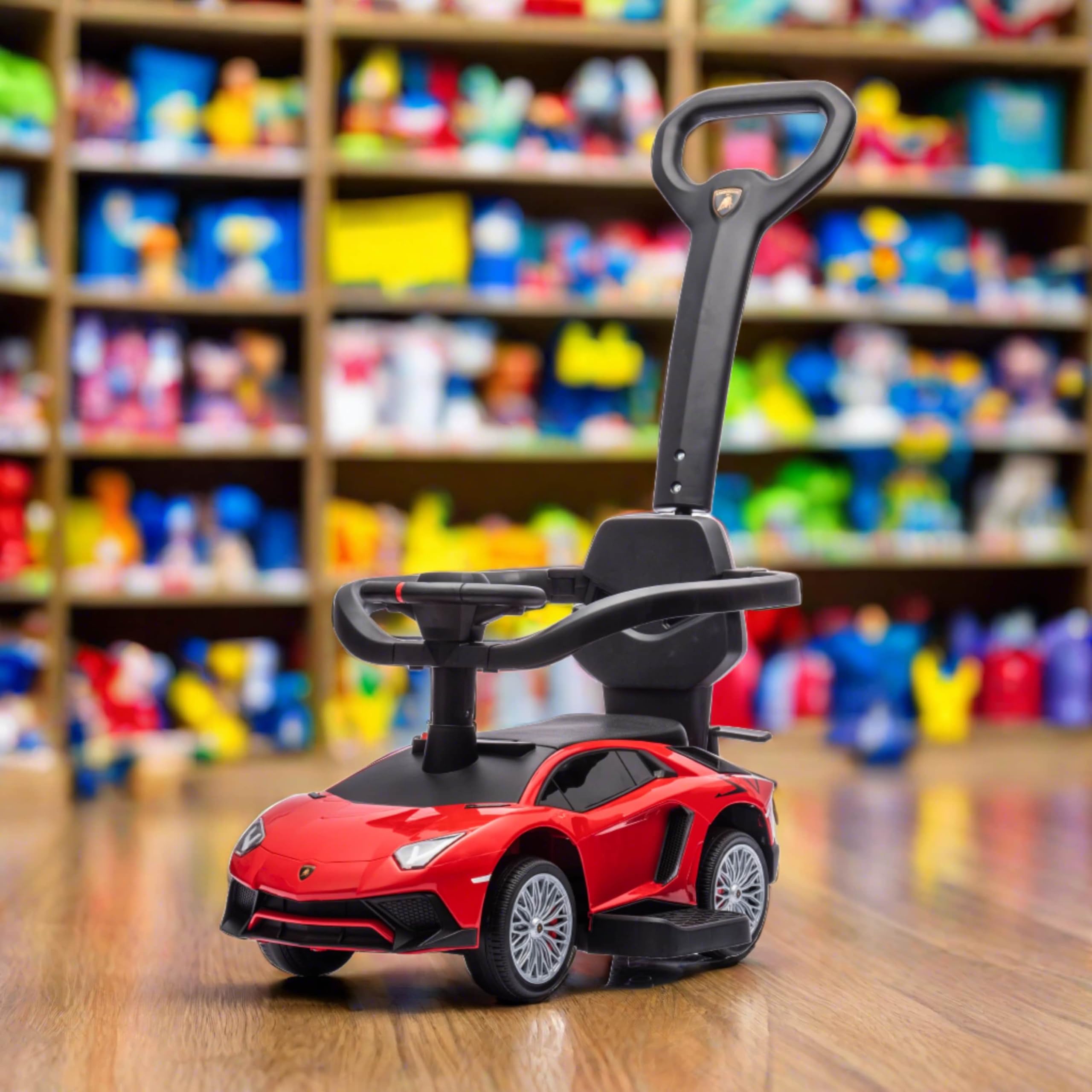 Lamborghini 3-in-1 Ride-On Toy for Kids - Music, Light, Storage, Quality Wheels, Comfort Seat - Ideal for Children Aged 3+ (Red)