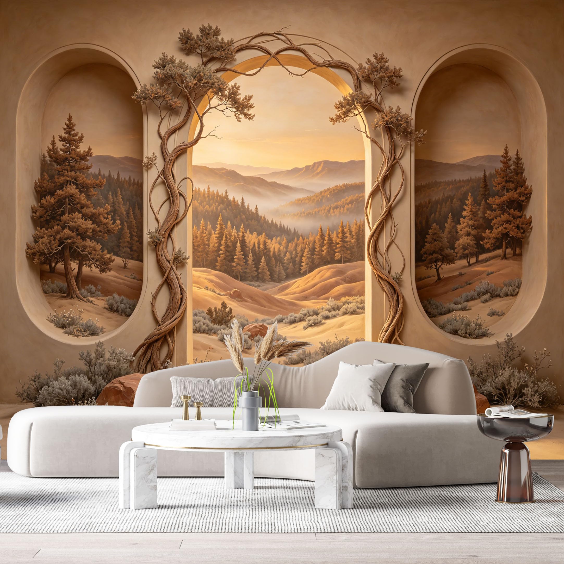 Custom Size Wall Murals Archway Mountain Valley Landscape 3D Trompe L'Oeil SelfAdhesiveWall Fabric Removable Wallpaper Wall Decor for Living Room Bedroom Bathroom