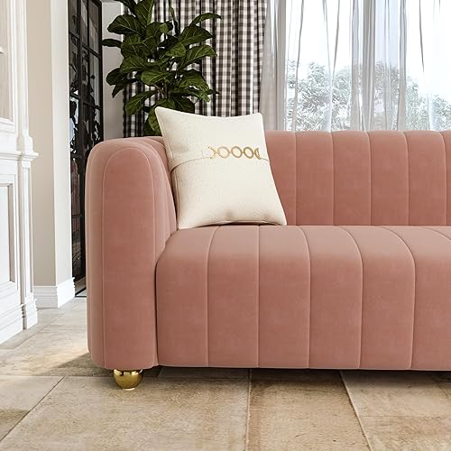 Miniatura 7 de Chesterfield - Sofá tapizado de terciopelo de lujo moderno de mediados de siglo de 83 pulgadas, sofá tapizado para 3 personas con 2 almohadas, patas