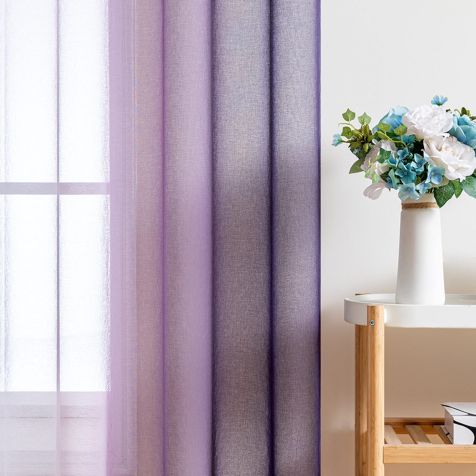 MIULEE Tende Voile in Poliestere Trasparenti Occhielli Sfumato per Soggiorno Camera da Letto Bagno Cucina Camera da Bambino Tenda Finestra Balcone Casa con 2 Pannelli 140 * 280cm Viola