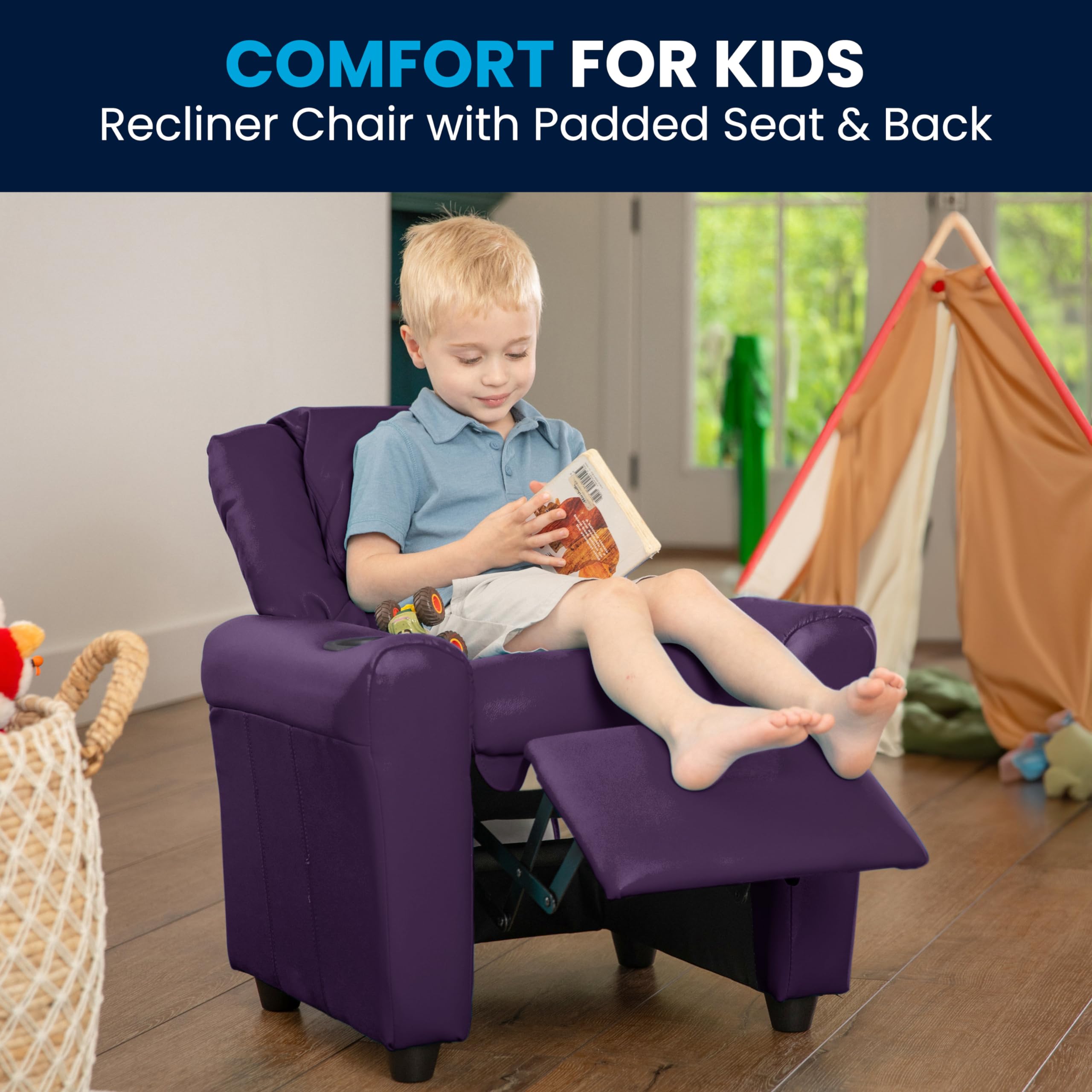 Flash Furniture contemporáneo Beige Vinilo niños reclinable con portavasos y reposacabezas