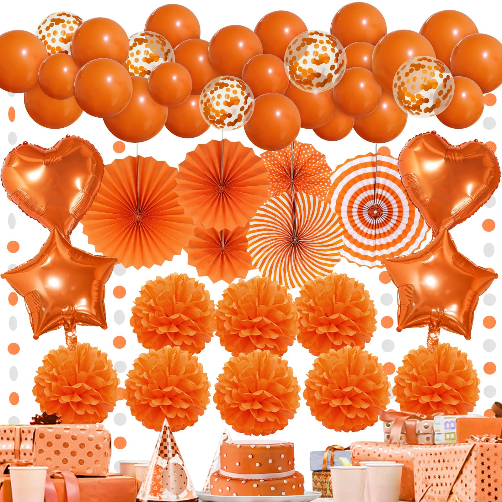 Recosis Orange Party Decorations, Paper Pompom Balloon Garland Orange Party Supplies for Halloween Decorations Women Girls Birthday Wedding Graduation Christmas Engagement Party Decorations