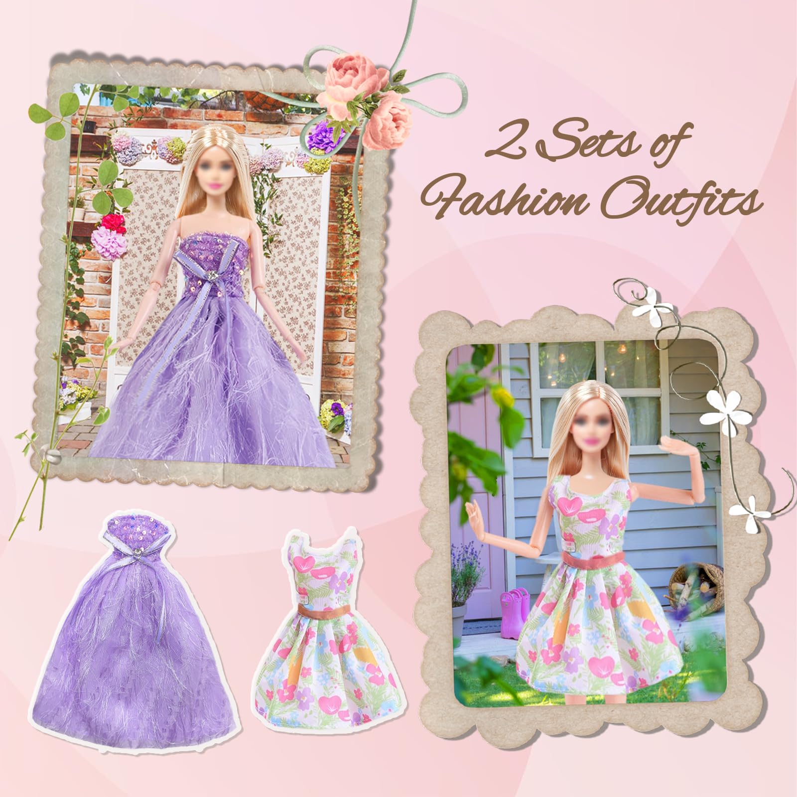 16 vestiti per bambole da 29 cm, compatibili con Barbie, confezione alla moda, 10 accessori inclusi 2 abiti da sera, 2 abiti, 3 set di abbigliamento quotidiano 3 set di abbigliamento estivo leggero