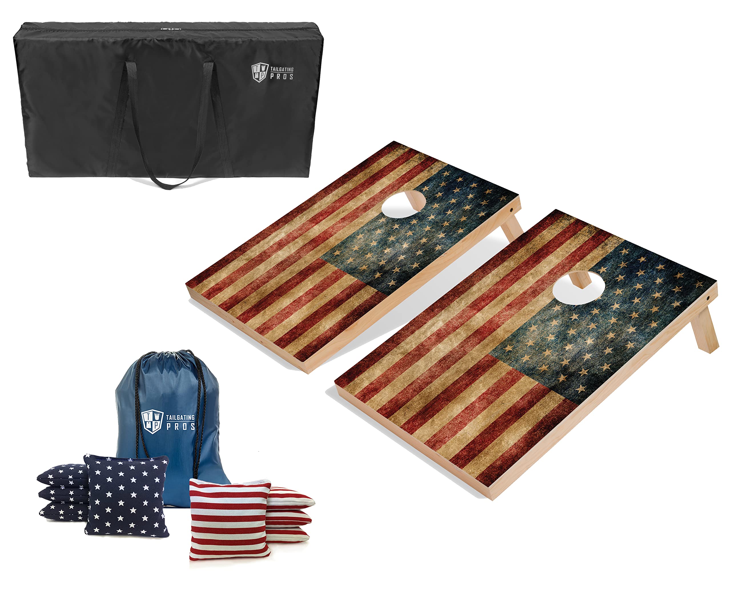 Tailgating Pros Cornhole Board Set w/Bean Bags & Carrying Case- 3'x2' Cornhole Game - Optional Ring Lights