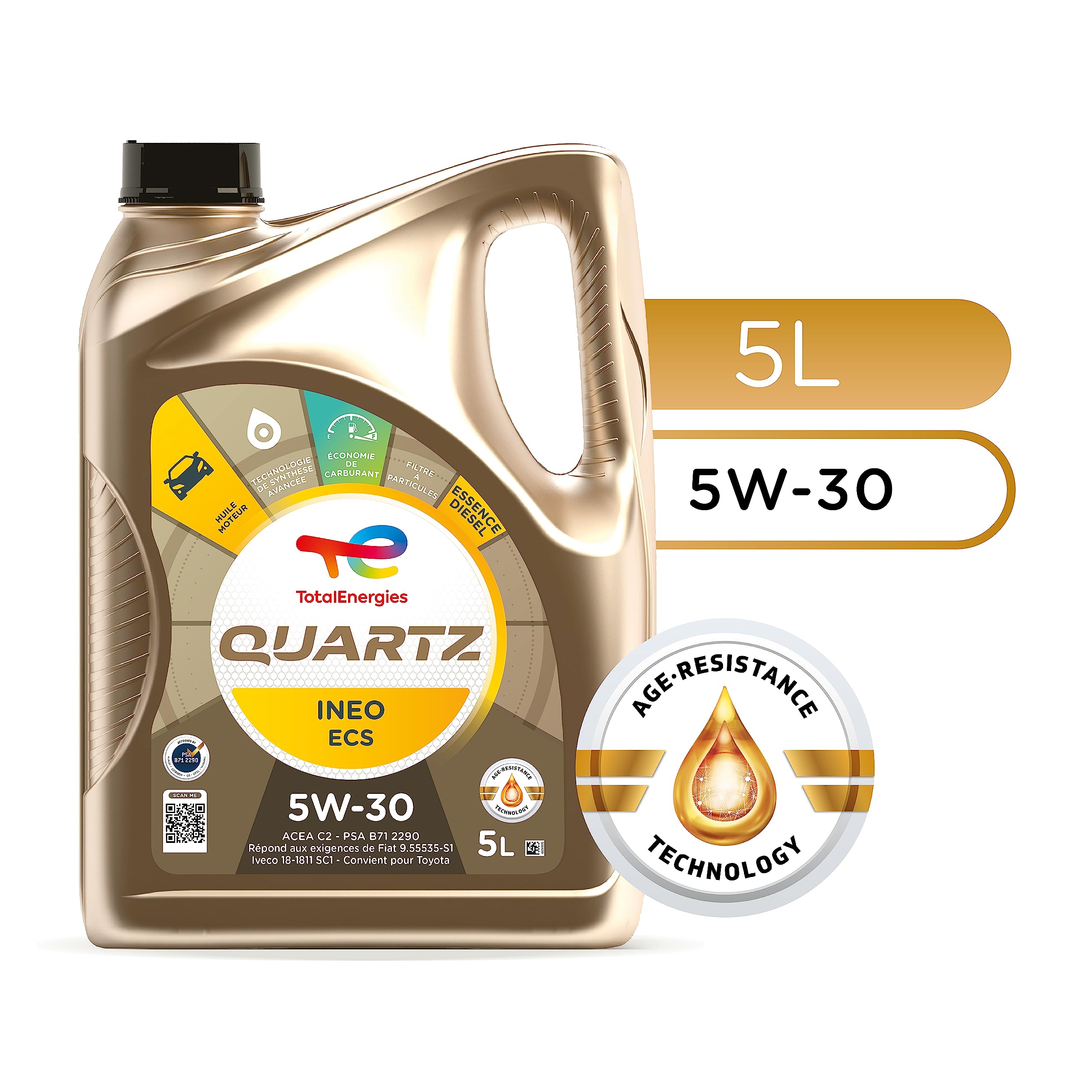 TotalEnergies Quartz Ineo ECS 5W-30, Huile moteur essence et Diesel, 5 litres