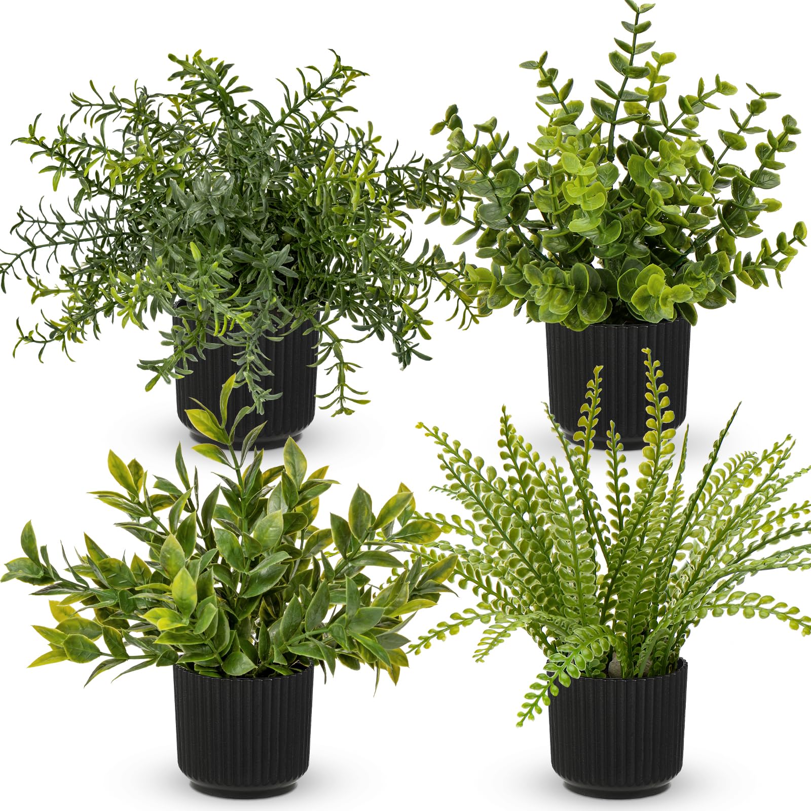 Oairse Small Artificial Plant Set of 4 Fake Plants Potted Mini Artificial Plants Indoor Faux Boston Fern Eucalyptus Rosemary Decorative House Plant for Home Bathroom Office Shelf Desk Decor — image 1