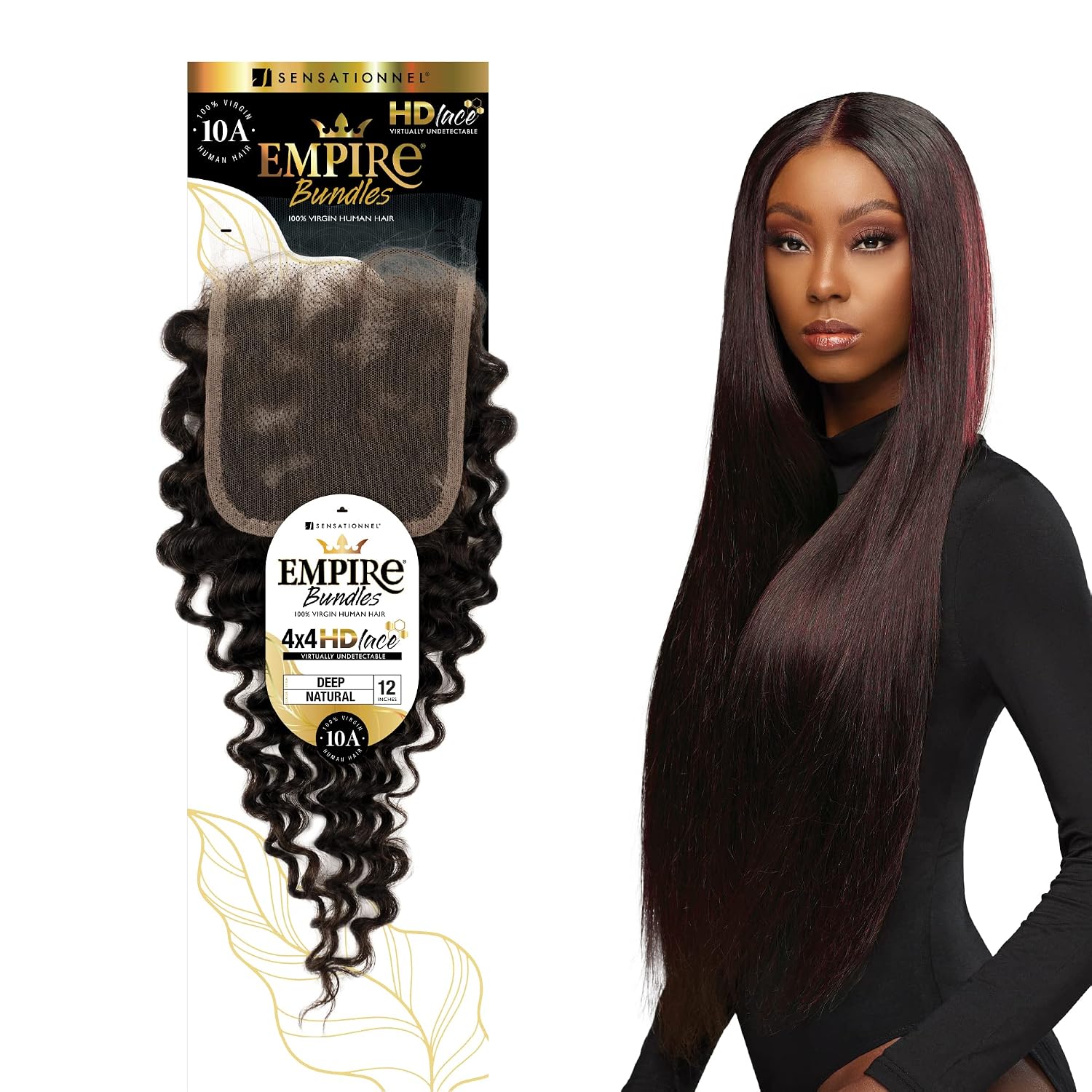 Sensationnel Empire bundle 4x4 closure - deep wave 12 inch HD lace large free parting lace frontalclosure unprocessed human hair weave (NATURAL)